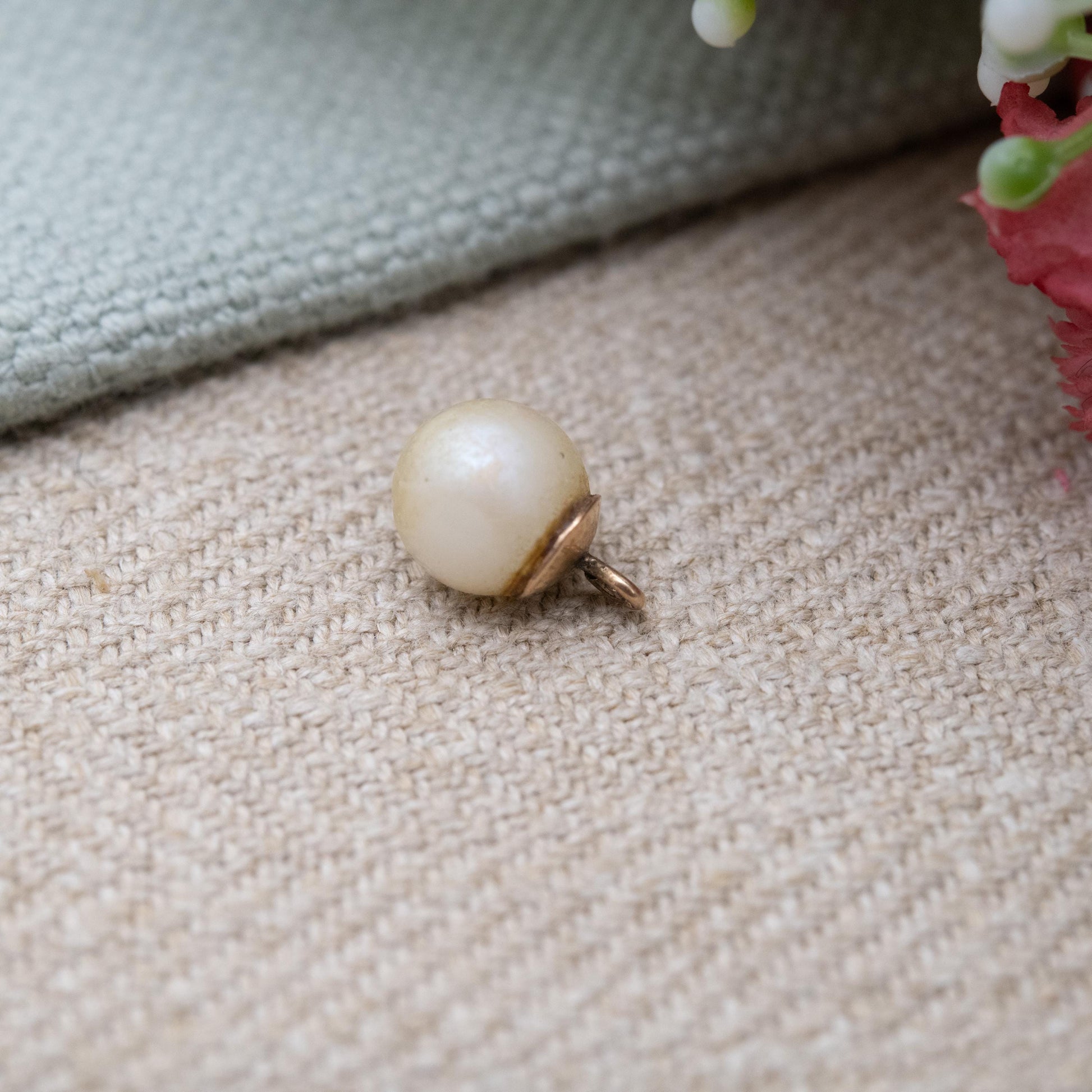 Vintage 9ct Gold Faux Pearl Pendant c. 1960s - for Charm Necklace