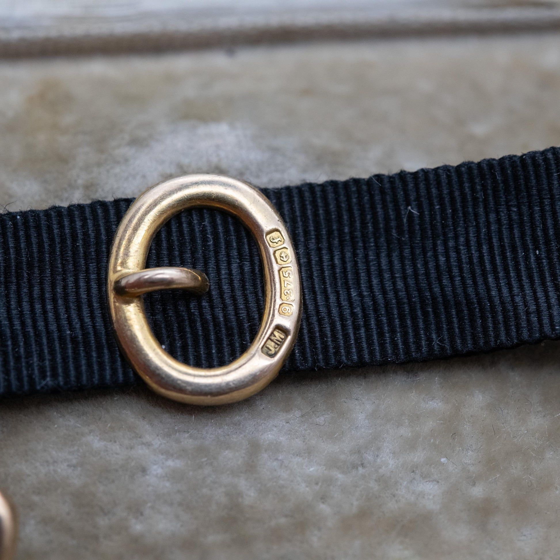 Antique Edwardian 9ct Gold Buckle Slider Ribbon Bracelet Conversion 1905 - Grosgrain Watch Chain with Dog Clip Clasp and Bolt Ring