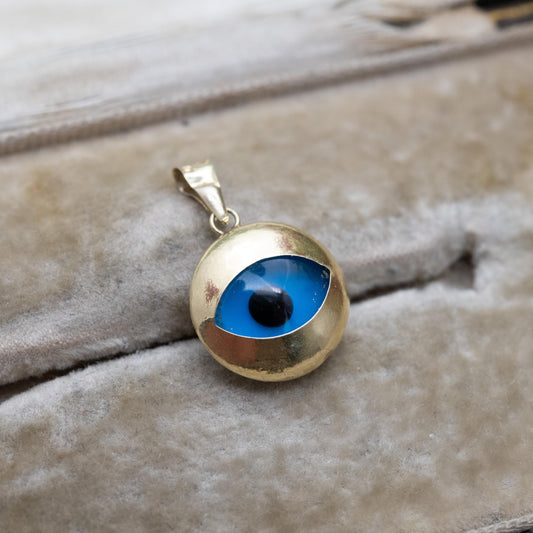 14ct Gold Evil Eye Pendant by Derin - Blue Glass Charm for Necklace Stack