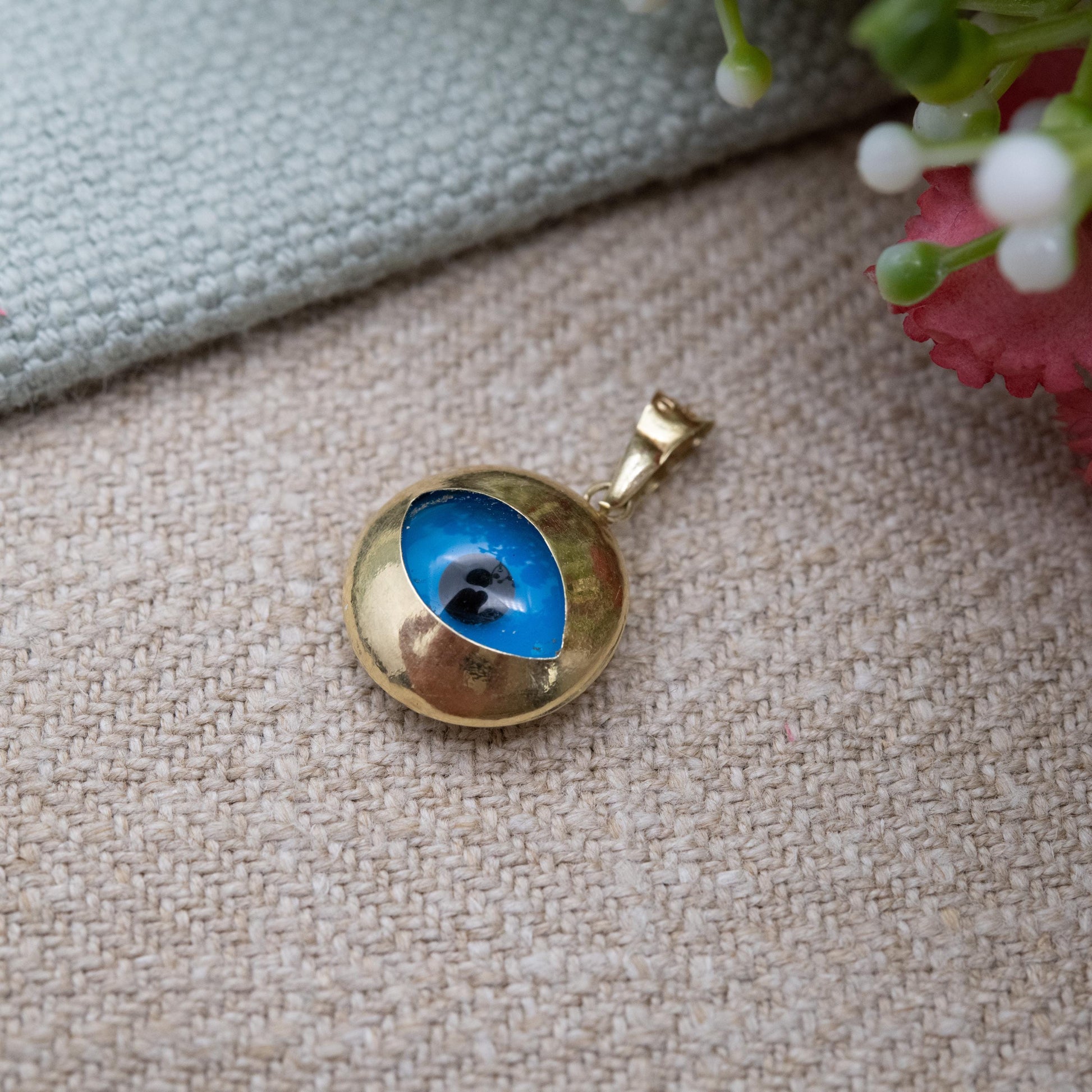 14ct Gold Evil Eye Pendant by Derin - Blue Glass Charm for Necklace Stack