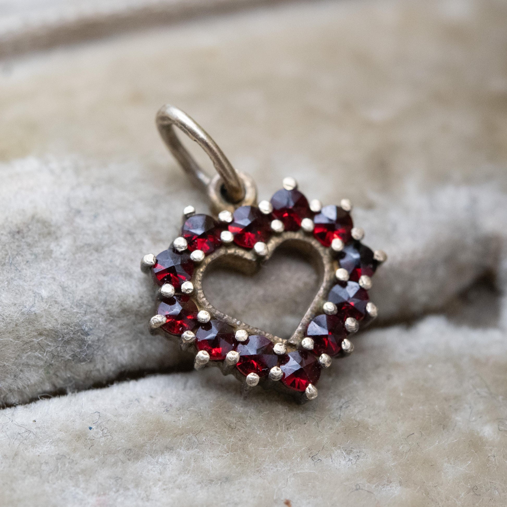 Vintage Silver Gilt Garnet Heart Pendant - European Rose Cut Love Heart Charm