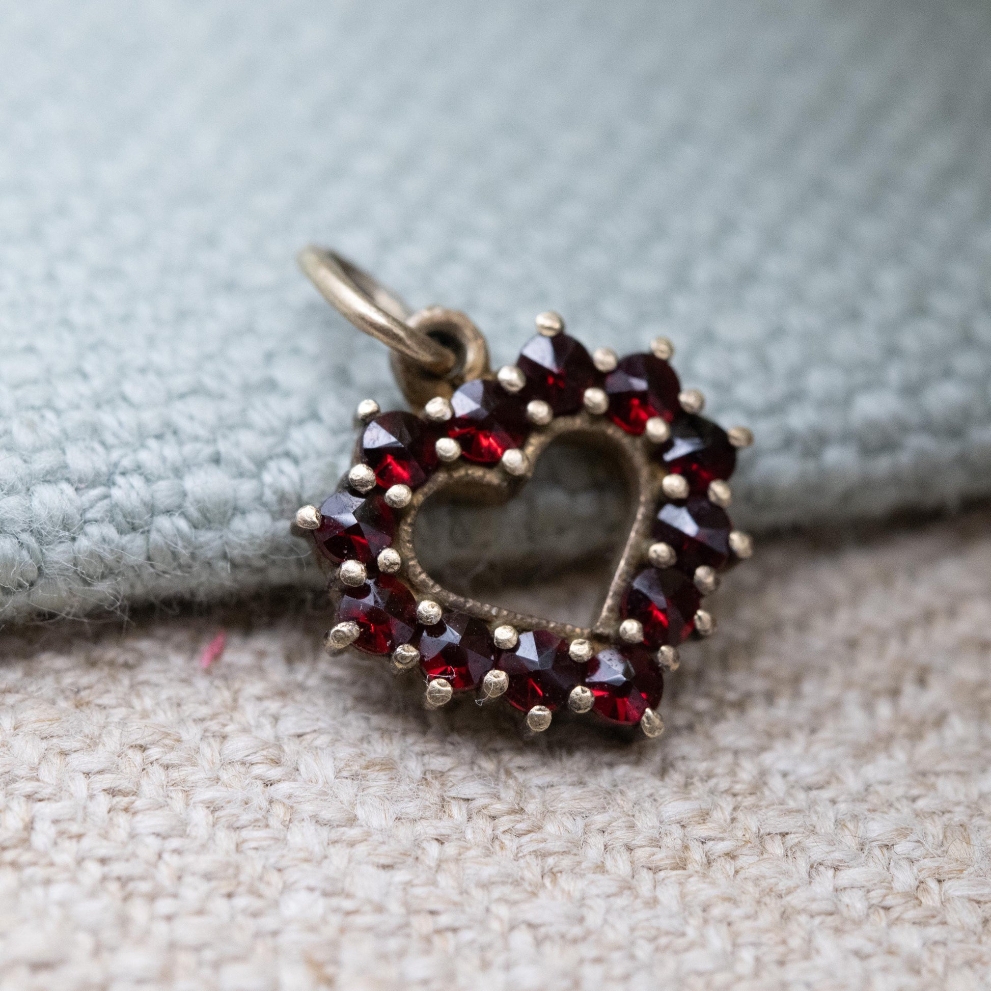 Vintage Silver Gilt Garnet Heart Pendant - European Rose Cut Love Heart Charm