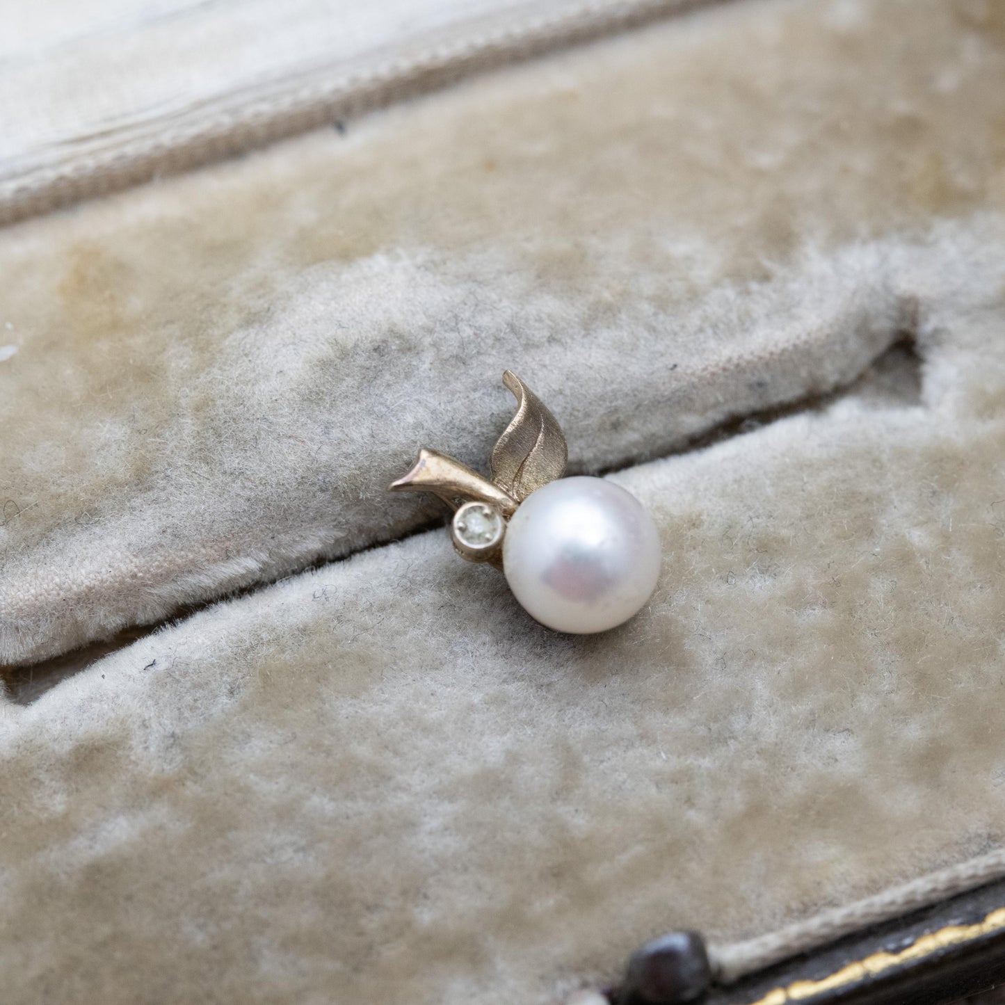 Vintage 9ct Gold Diamond and Pearl Apple Pendant - White Cultured Pearl Charm for Necklace Stack