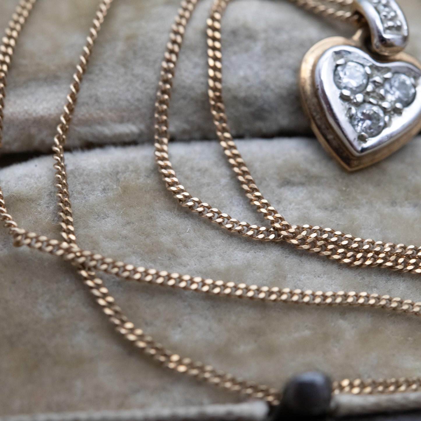 Vintage 9ct Gold Heart Pendant Necklace Two Tone with Clear Stones - Yellow Gold & White Gold