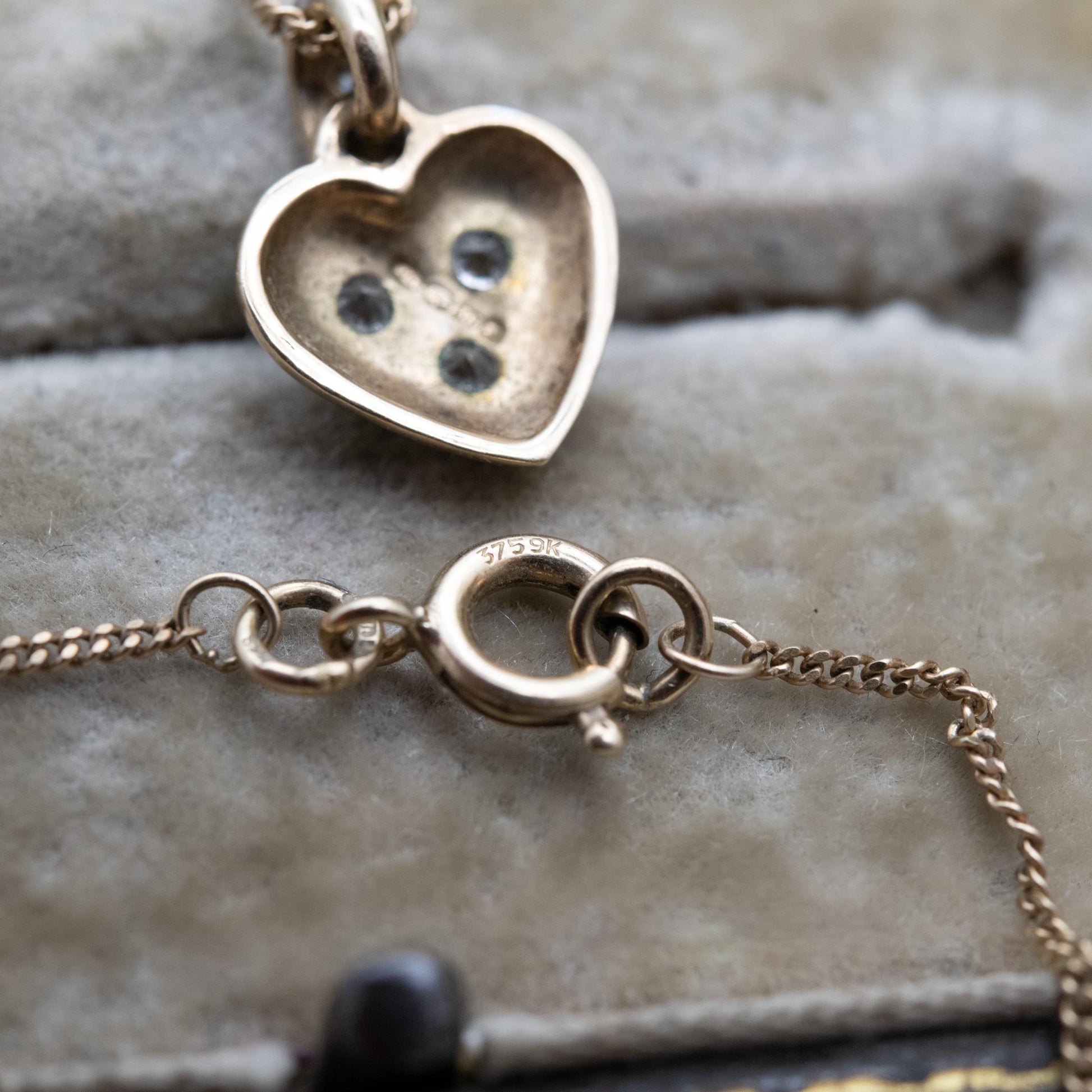 Vintage 9ct Gold Heart Pendant Necklace Two Tone with Clear Stones - Yellow Gold & White Gold