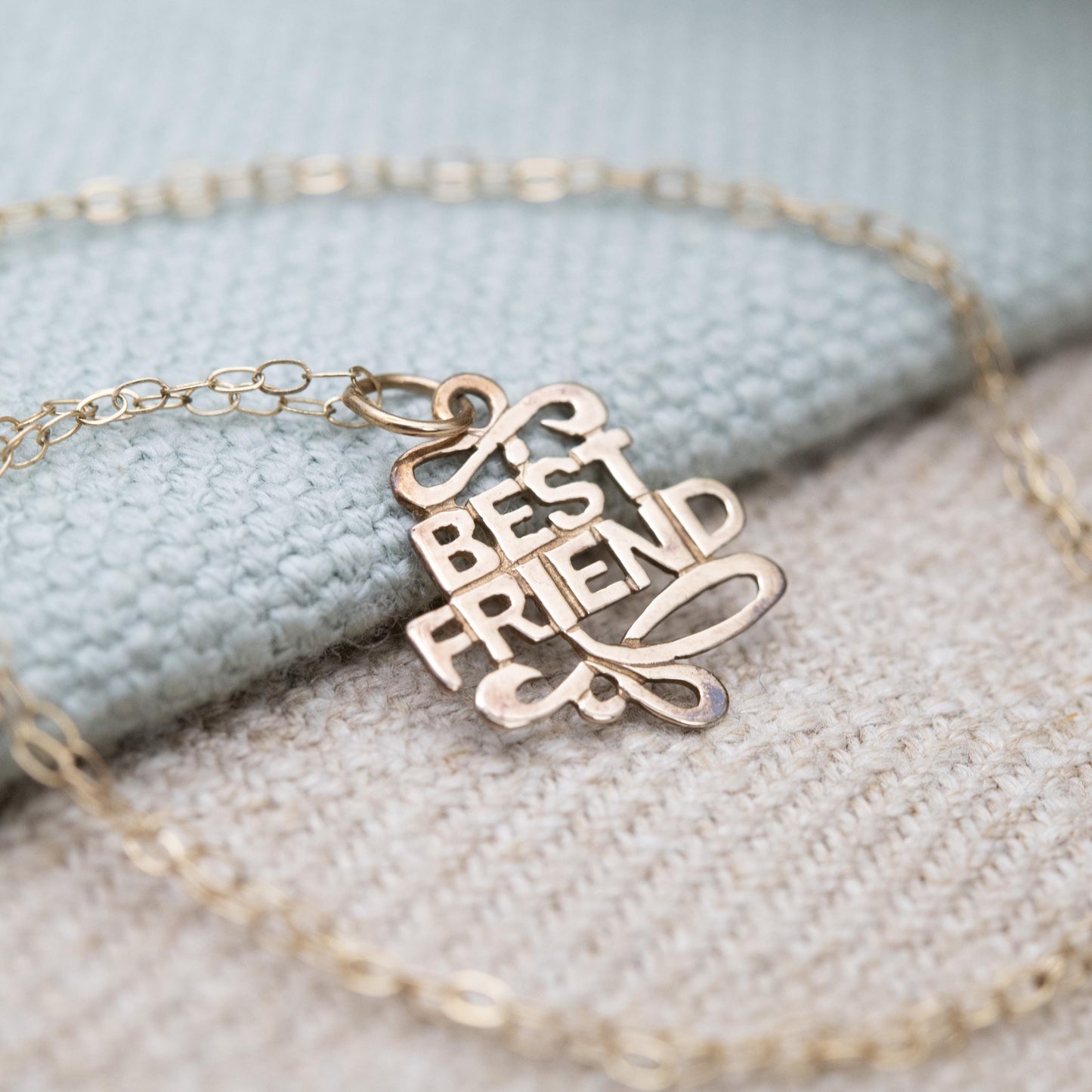 Vintage 9ct Gold Best Friend Pendant Necklace on Trace Chain - Pretty Solid Gold Necklace Charm Gift for Birthday