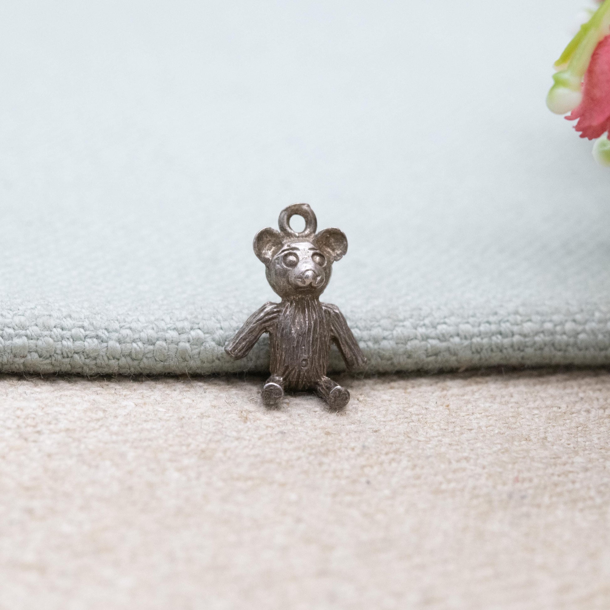 Vintage Sterling Silver Teddy Bear Charm Pendant - Cute Animal Toy | Childrens Gift for Charm Bracelet