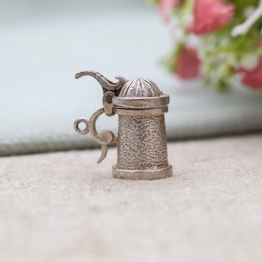 Vintage Sterling Silver Opening Beer Tankard Charm Pendant - Beer Cup | German Stein | Gift for Charm Bracelet