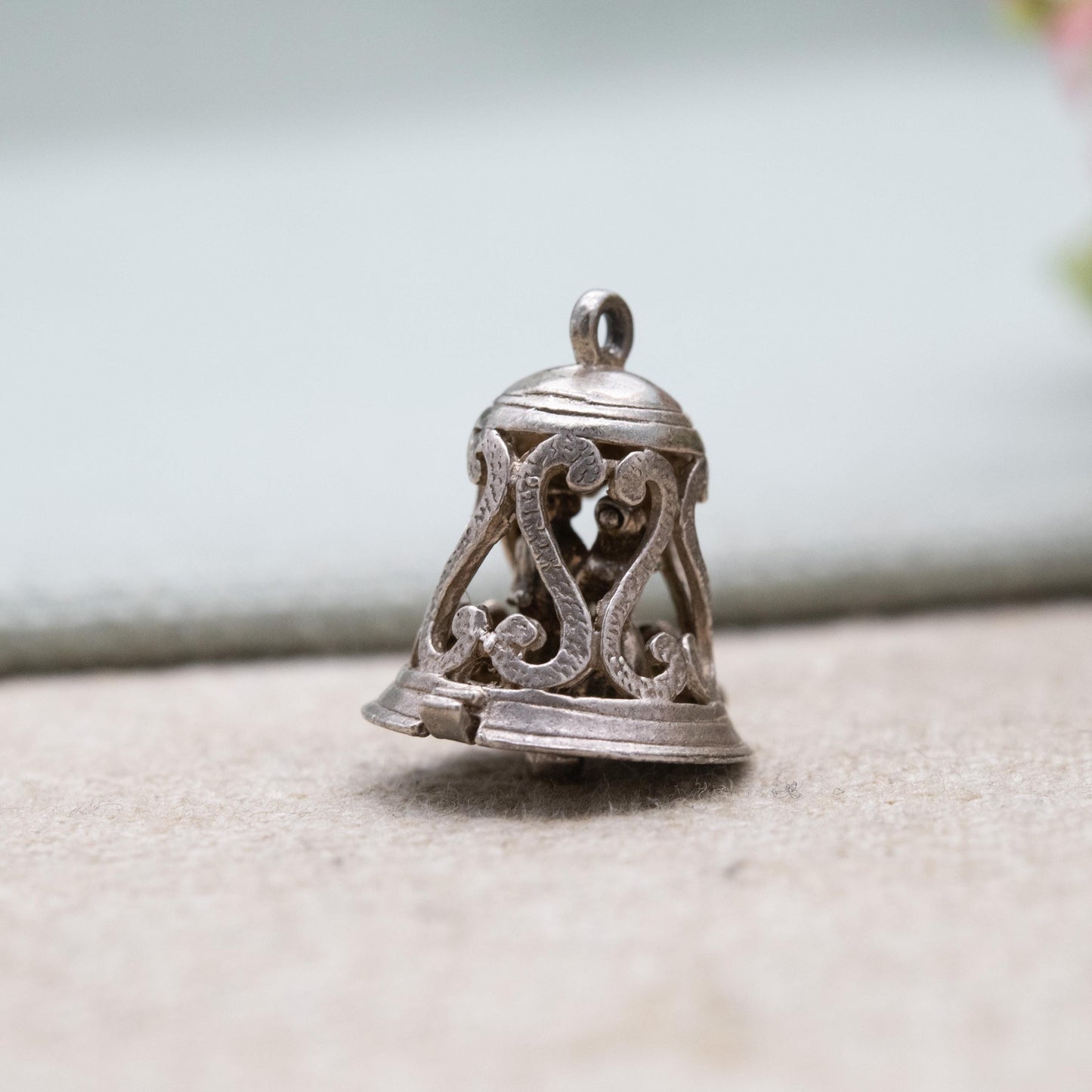 Vintage Sterling Silver Opening Wedding Bell Charm Pendant - Bride and Groom Inside | Newly-wed Gift for Charm Bracelet