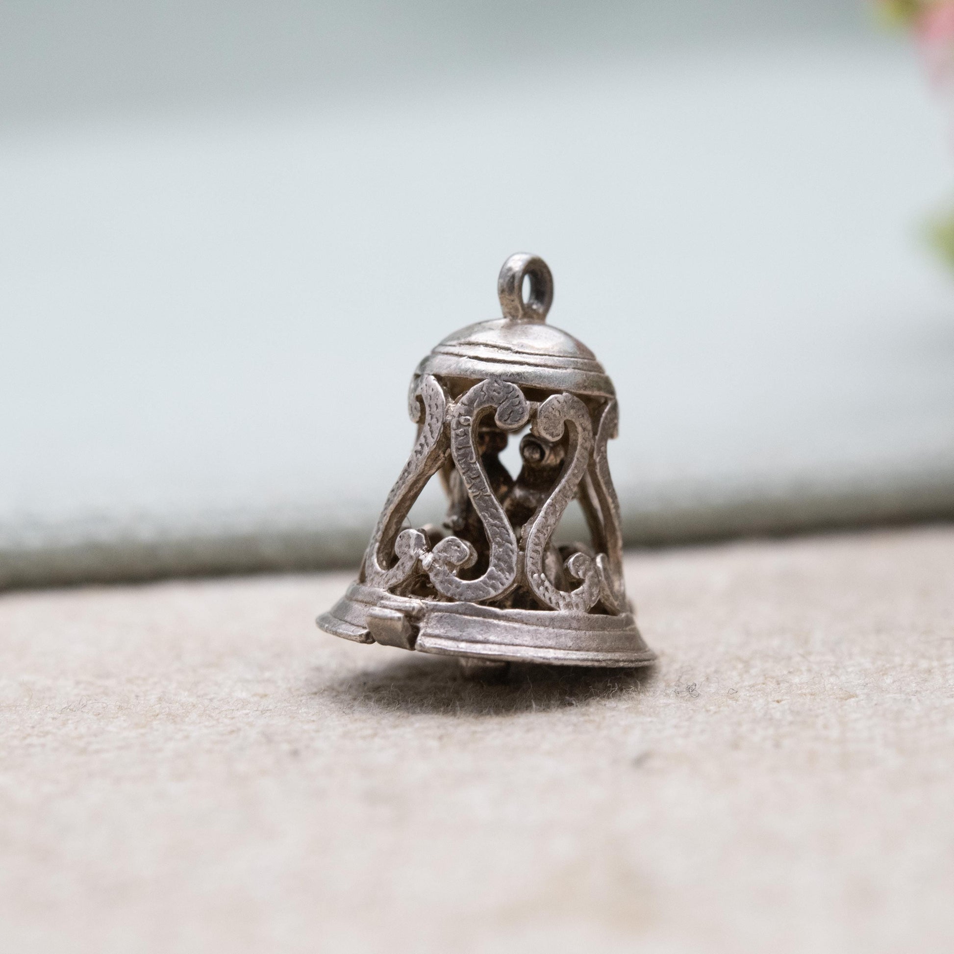 Vintage Sterling Silver Opening Wedding Bell Charm Pendant - Bride and Groom Inside | Newly-wed Gift for Charm Bracelet