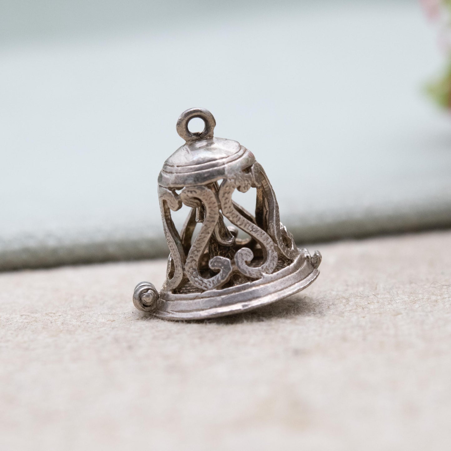 Vintage Sterling Silver Opening Wedding Bell Charm Pendant - Bride and Groom Inside | Newly-wed Gift for Charm Bracelet