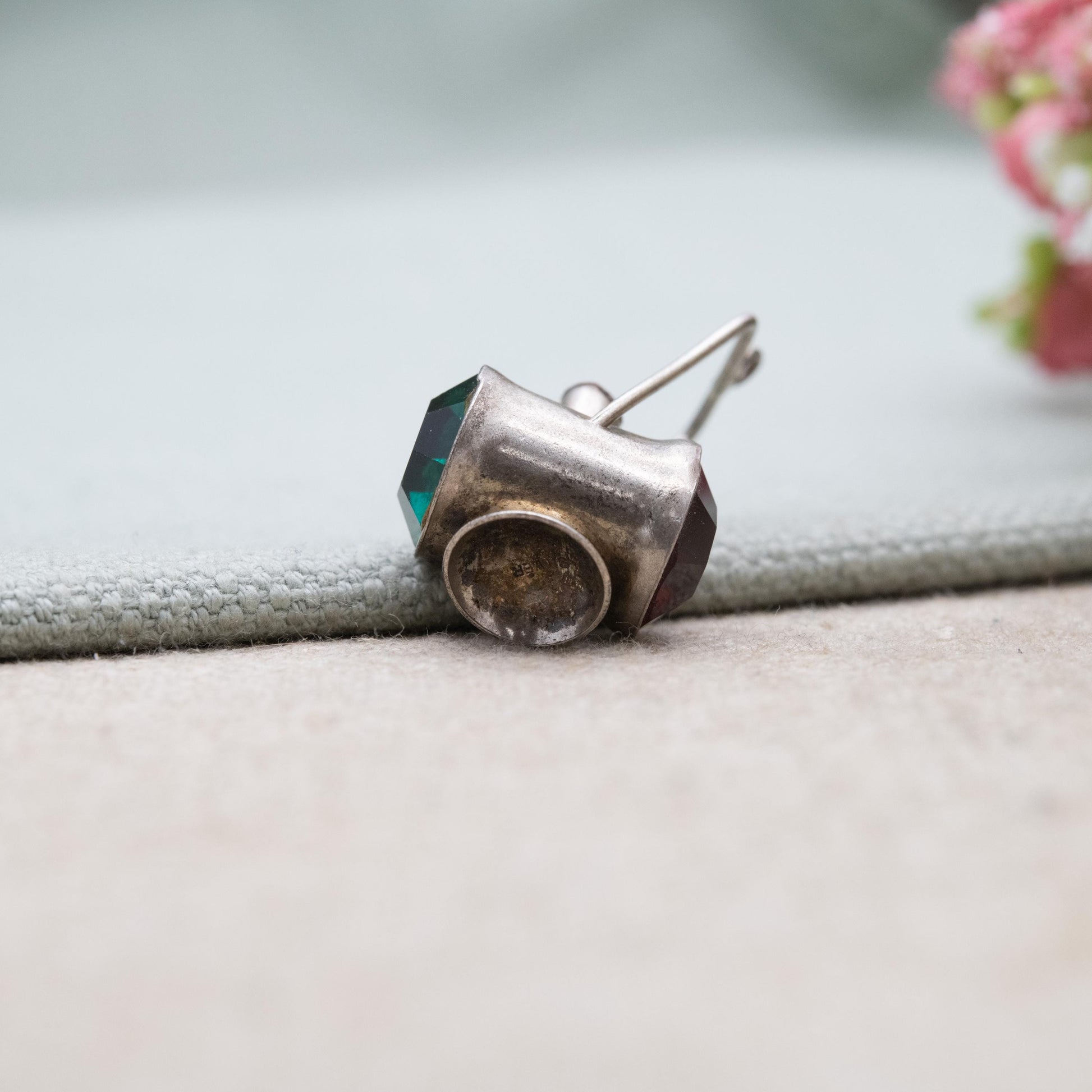 Vintage Sterling Silver Moving Lamp Charm Pendant - Old Fashioned Light | Red White and Green Glass | Gift for Charm Bracelet