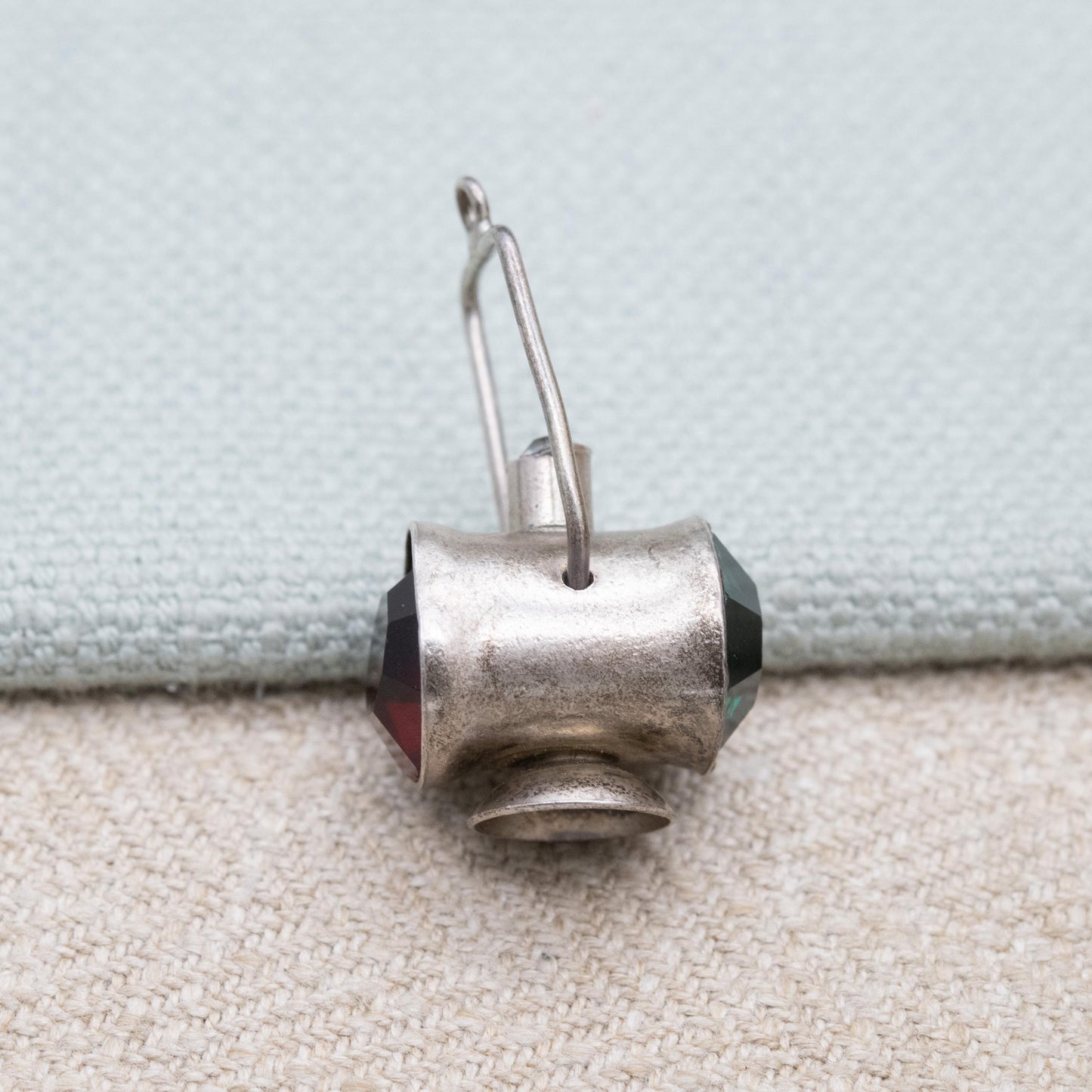 Vintage Sterling Silver Moving Lamp Charm Pendant - Old Fashioned Light | Red White and Green Glass | Gift for Charm Bracelet