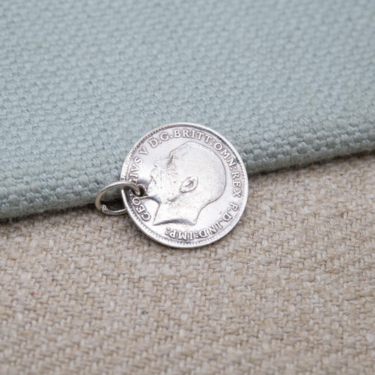 Vintage Silver George V Three Pence 1912 Coin Charm Pendant - Silver Coin Jewellery