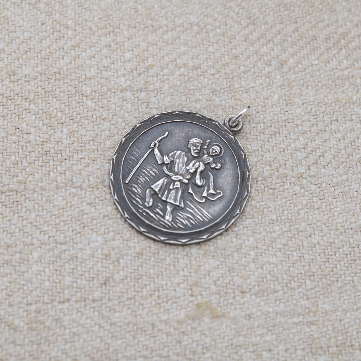 Vintage Sterling Silver St. Christopher Pendant - Embossed Relief | Saint of Travelling | Gift for Charm Bracelet