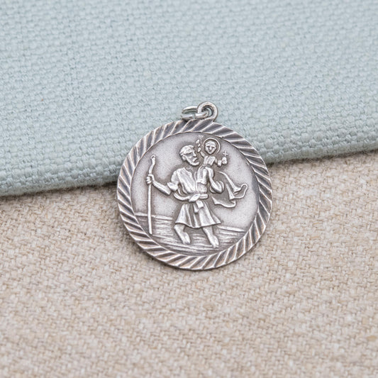 Vintage Sterling Silver St. Christopher Pendant - Circle Saint of Travelling | Christian Religious Jewellery | Detailed Raised Relief