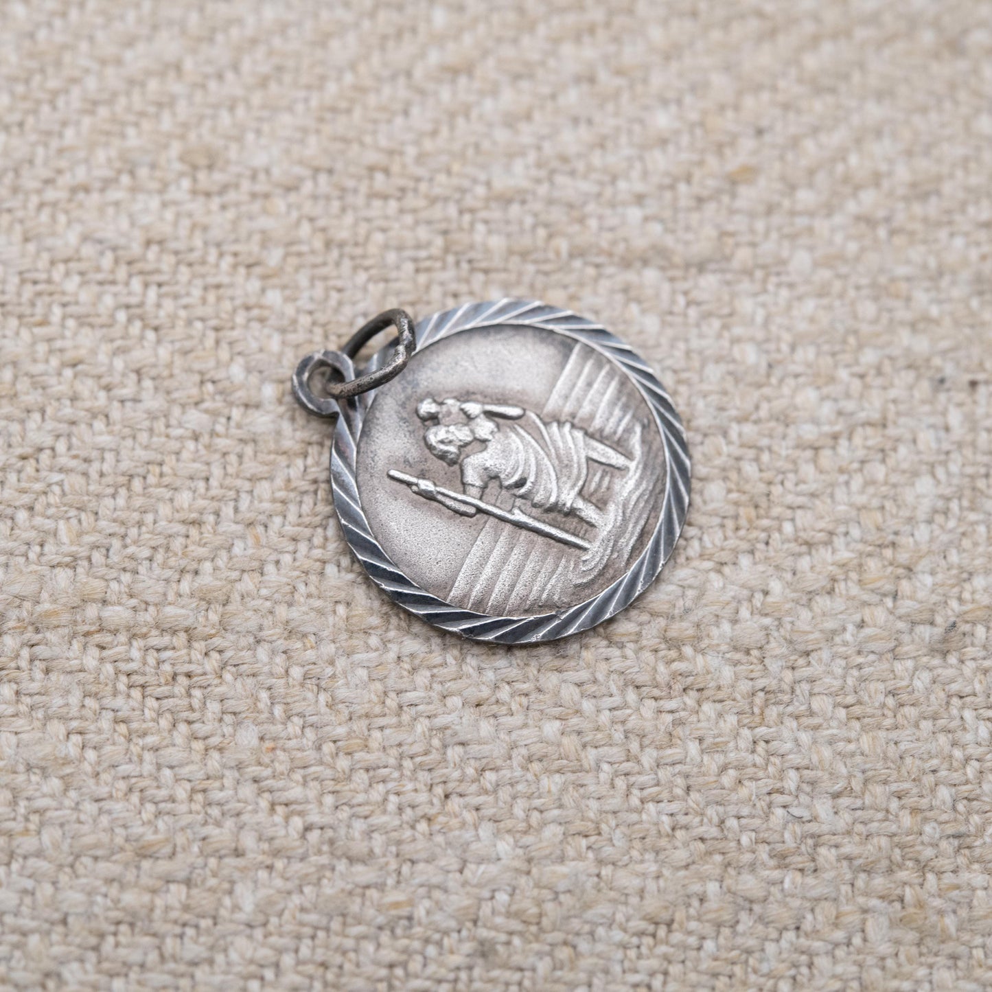 Vintage Sterling Silver St. Christopher Pendant - Embossed Relief and Textured Landscape | Saint of Travelling | Gift for Charm Bracelet