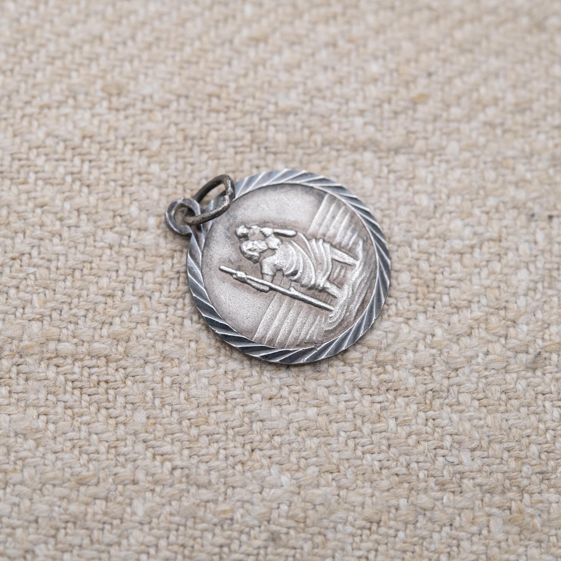 Vintage Sterling Silver St. Christopher Pendant - Embossed Relief and Textured Landscape | Saint of Travelling | Gift for Charm Bracelet