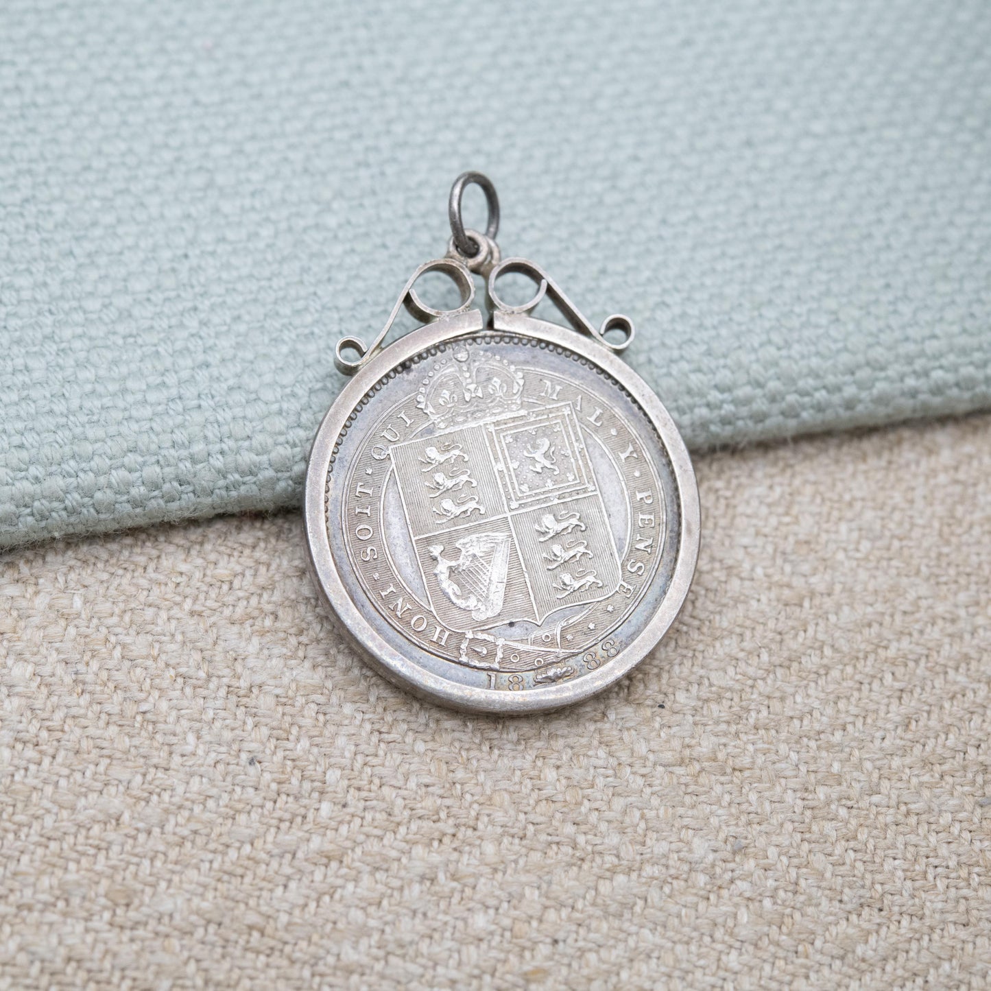 Antique Victorian 1887 One Shilling Coin Pendant