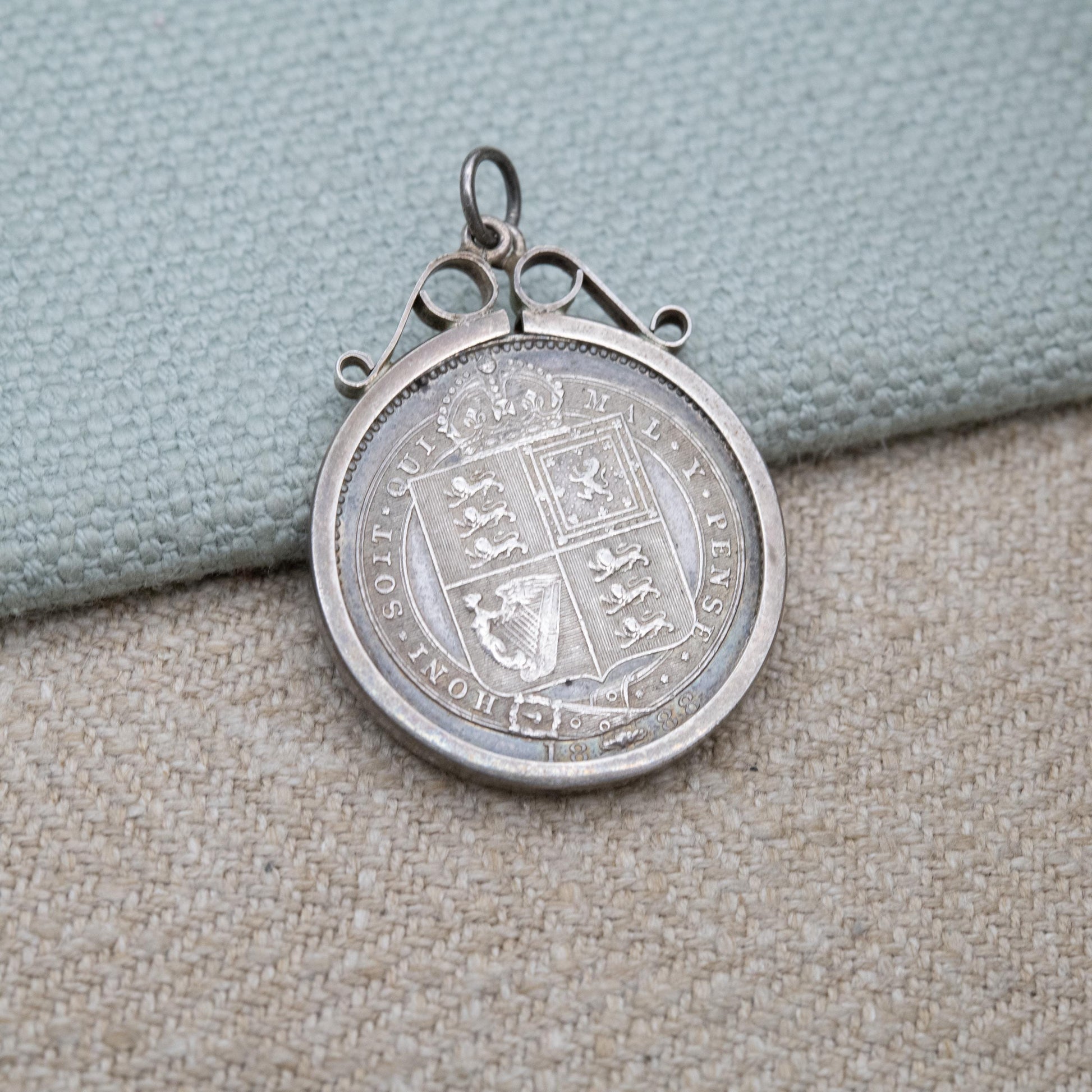 Antique Victorian 1887 One Shilling Coin Pendant