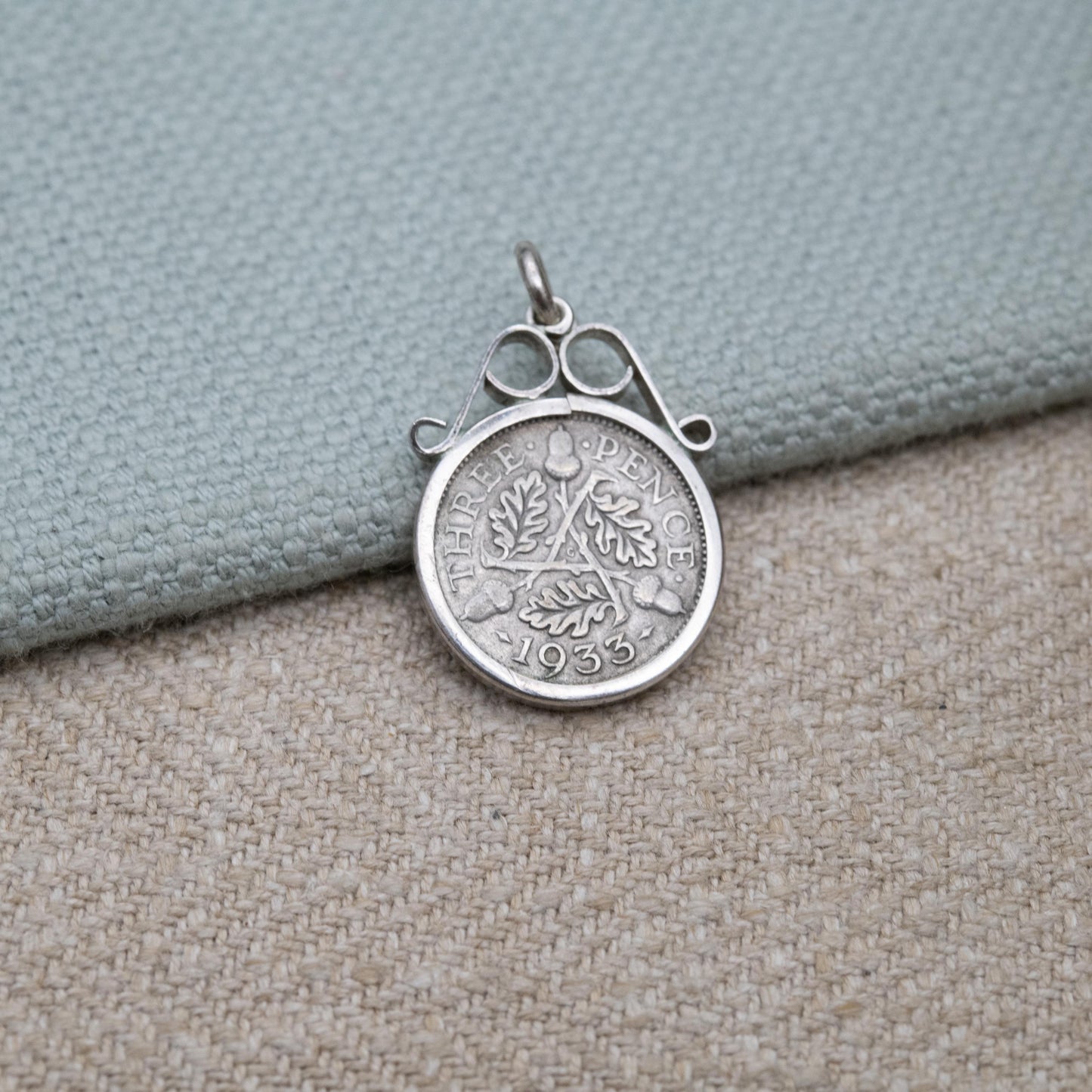 Vintage George V Threepence Coin Pendant Charm - Openwork Scrolling Mount | Collectable Pendant