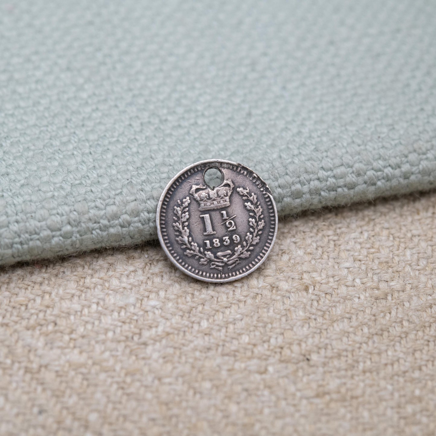 Antique Victorian Sterling Silver One and One Half Pence Coin Charm Pendant 1839 - Victoria Young Head | Solid Silver Coin Jewellery