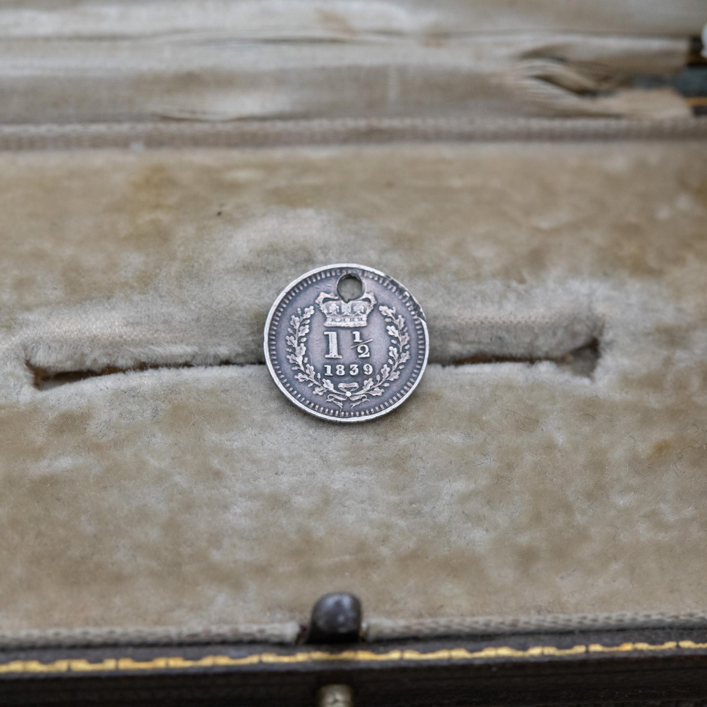 Antique Victorian Sterling Silver One and One Half Pence Coin Charm Pendant 1839 - Victoria Young Head | Solid Silver Coin Jewellery