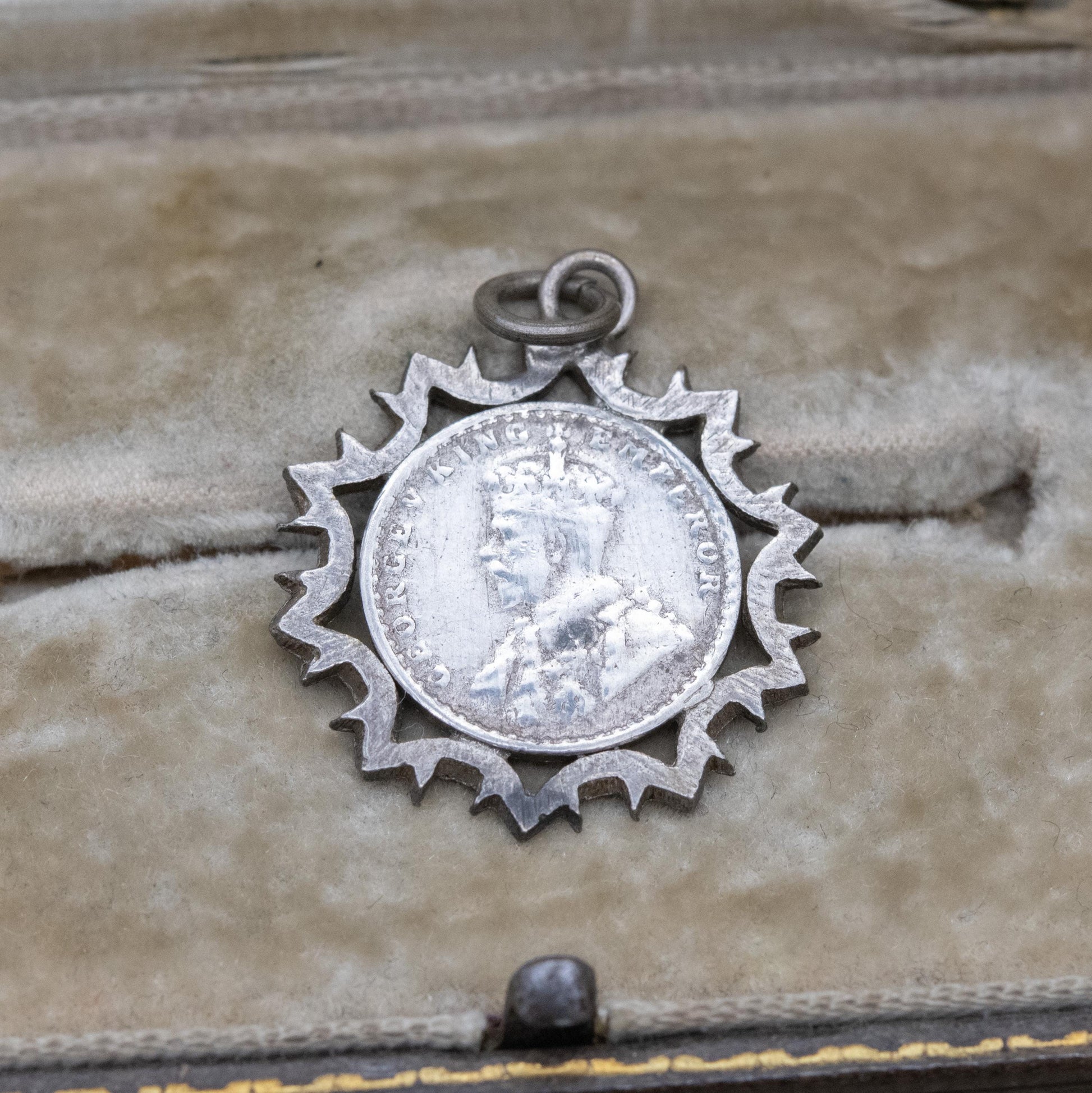 Antique George V Indian Two Annas Coin 1916 Silver Pendant Charm - Crowned George V Emperor | Indian Silver Coin Jewellery