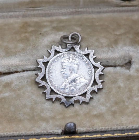 Antique George V Indian Two Annas Coin 1916 Silver Pendant Charm - Crowned George V Emperor | Indian Silver Coin Jewellery
