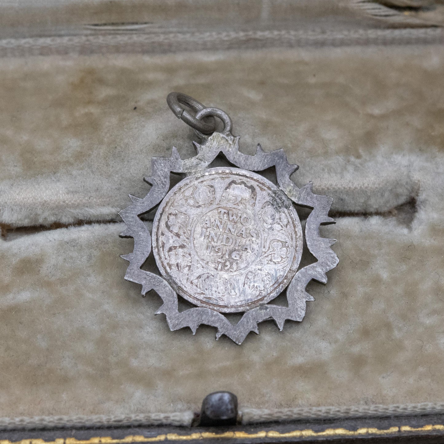 Antique George V Indian Two Annas Coin 1916 Silver Pendant Charm - Crowned George V Emperor | Indian Silver Coin Jewellery