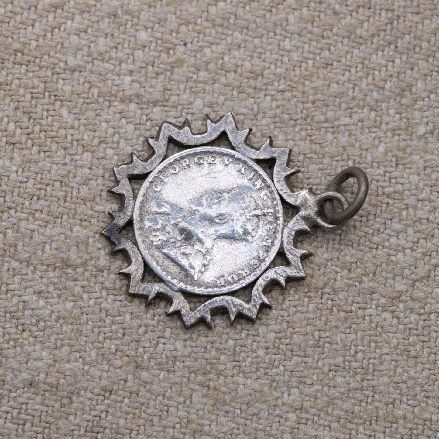 Antique George V Indian Two Annas Coin 1916 Silver Pendant Charm - Crowned George V Emperor | Indian Silver Coin Jewellery
