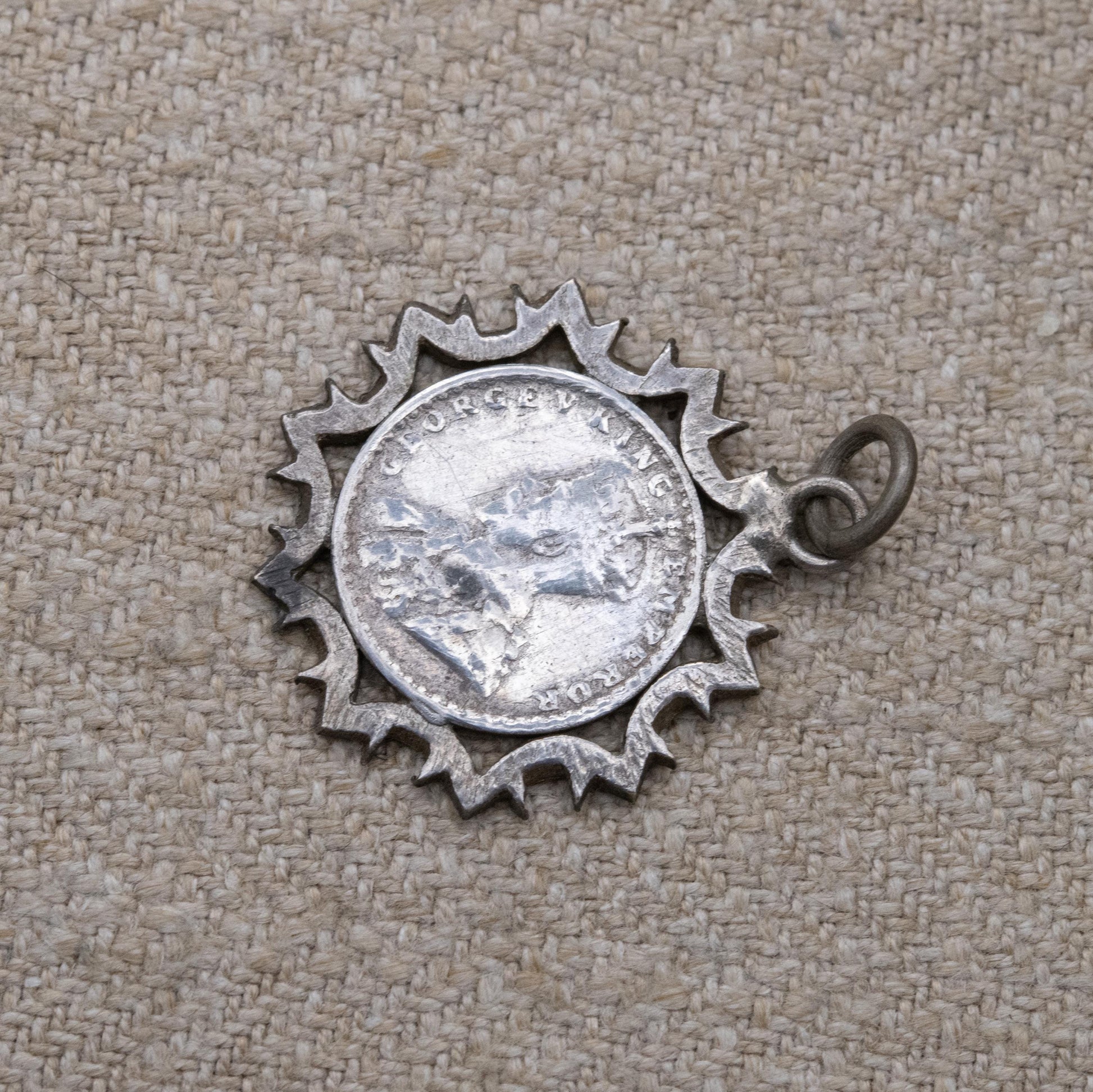 Antique George V Indian Two Annas Coin 1916 Silver Pendant Charm - Crowned George V Emperor | Indian Silver Coin Jewellery