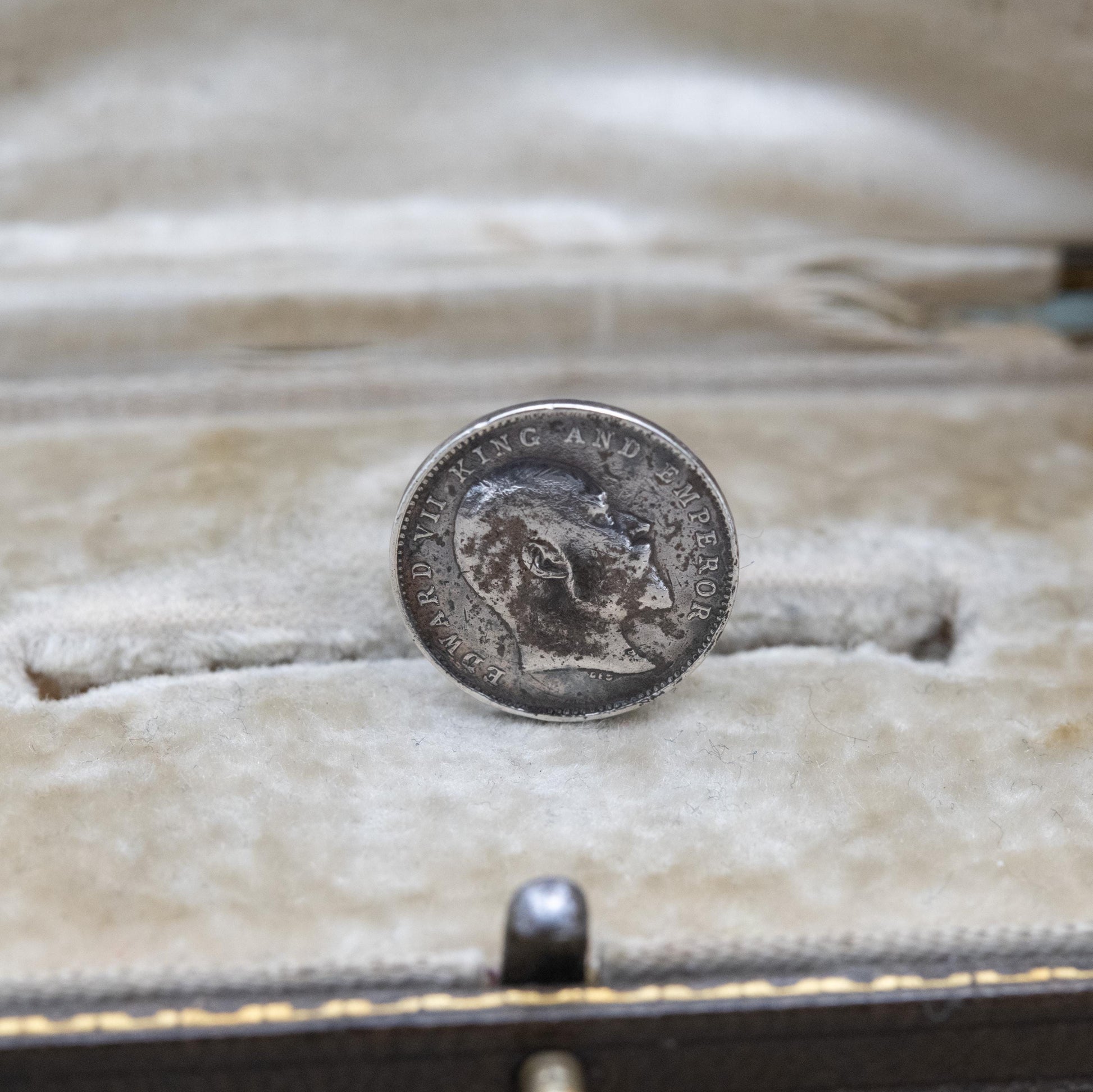 Antique Edward VII Indian Two Annas Coin Shirt Stud Silver 1906 - Edwardian Solid Silver Coin Jewellery | Clothing Accessory