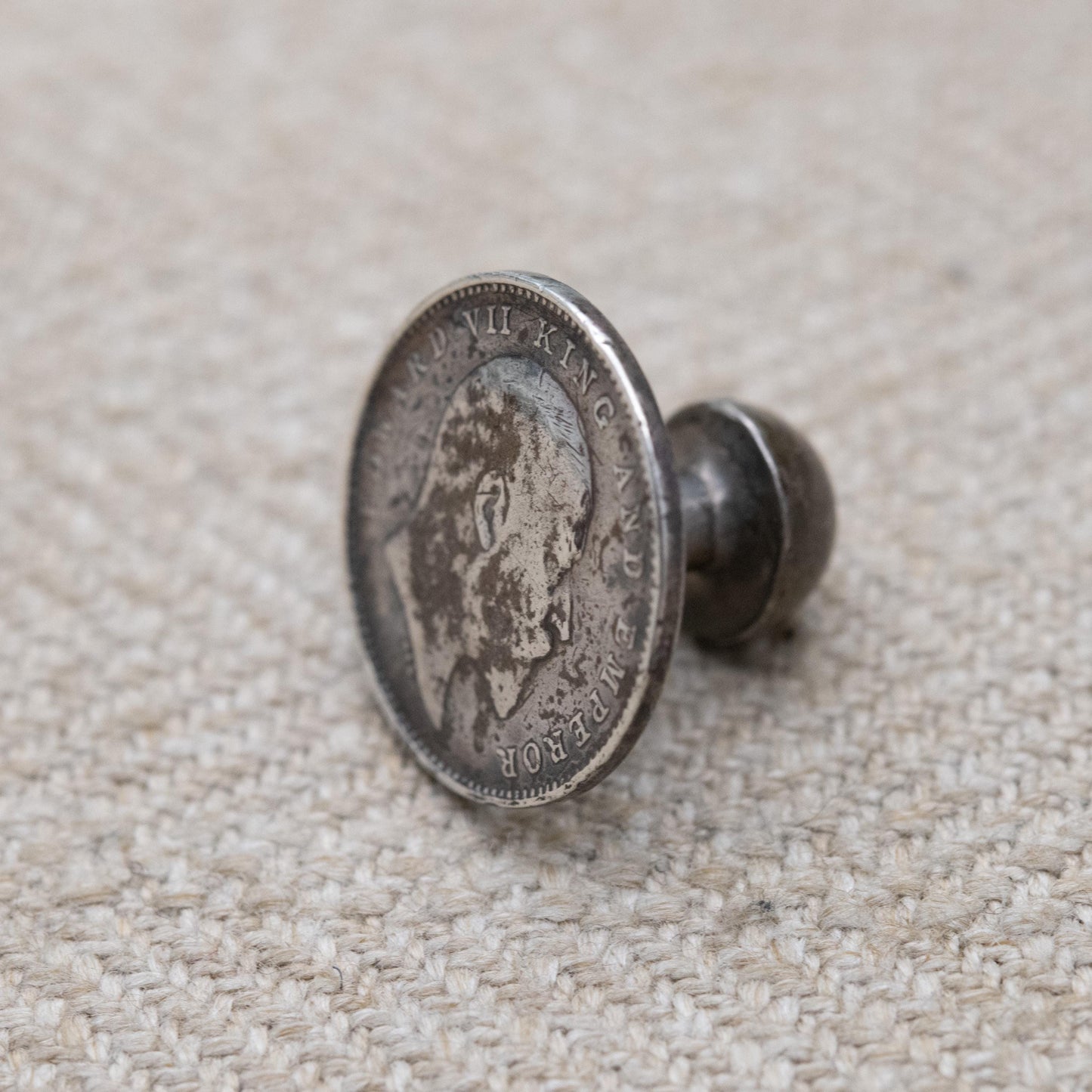 Antique Edward VII Indian Two Annas Coin Shirt Stud Silver 1906 - Edwardian Solid Silver Coin Jewellery | Clothing Accessory