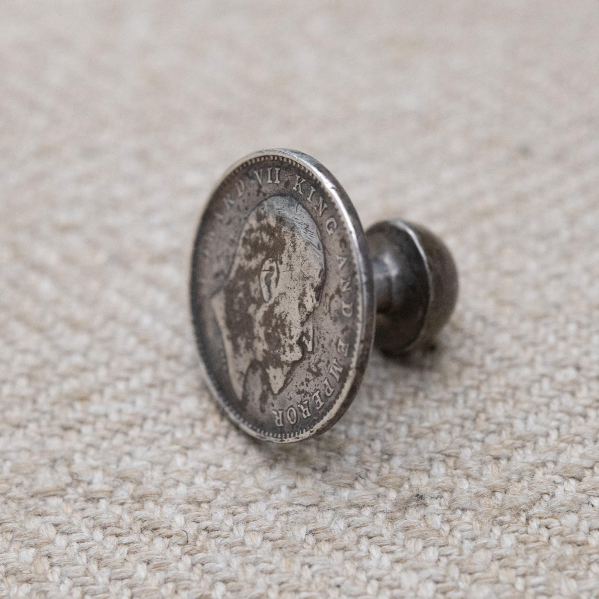 Antique Edward VII Indian Two Annas Coin Shirt Stud Silver 1906 - Edwardian Solid Silver Coin Jewellery | Clothing Accessory