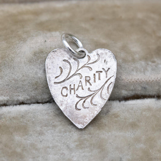 Vintage Silver Charity Heart Charm Pendant c. 1970s
