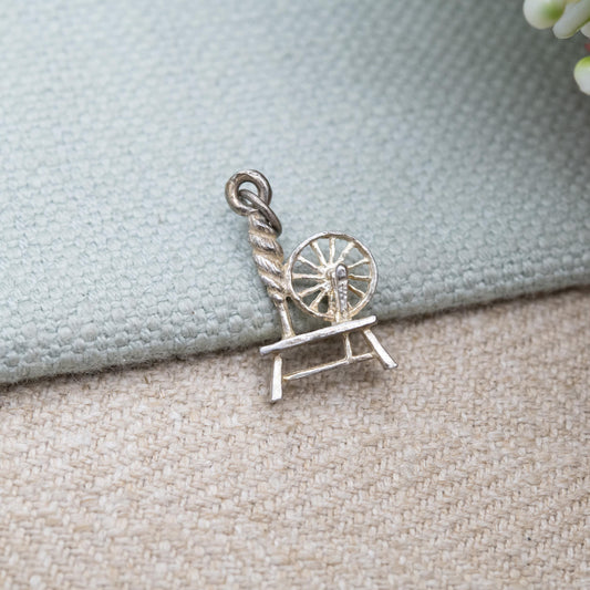 Vintage Sterling Silver Spinning Wheel Charm Pendant - Spindle | Thread & Yarn | Wheel | Gift for Charm Bracelet