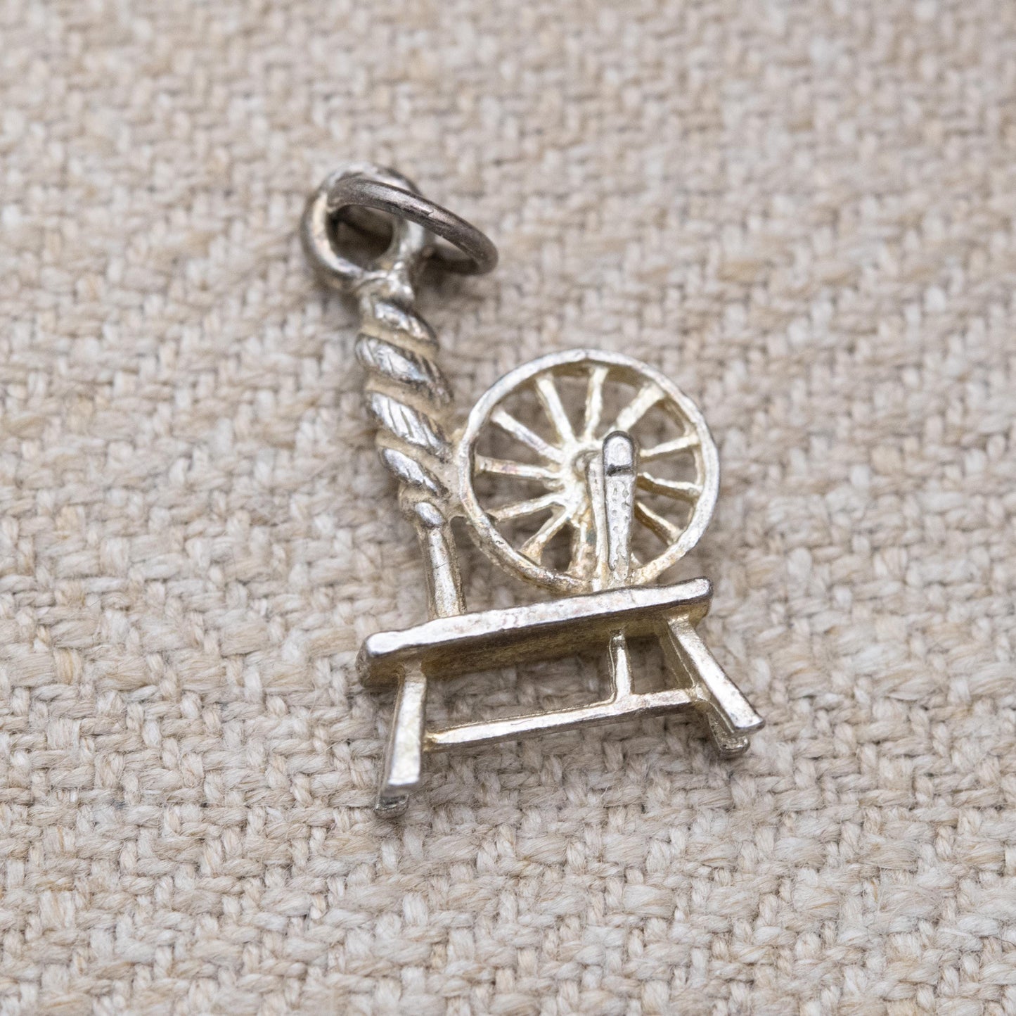Vintage Sterling Silver Spinning Wheel Charm Pendant - Spindle | Thread & Yarn | Wheel | Gift for Charm Bracelet