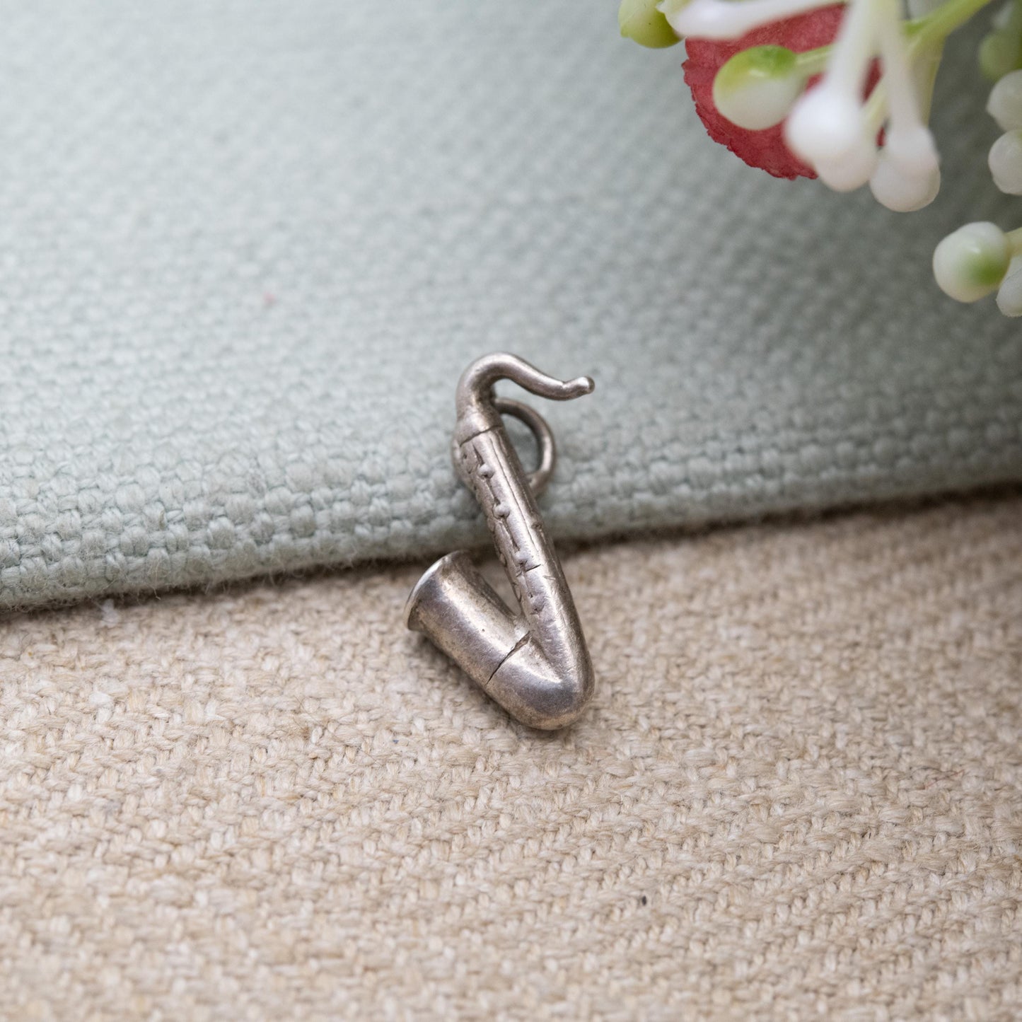Vintage Sterling Silver Saxophone Charm Pendant - Iconic Musical Instrument | Souvenir Gift for Charm Bracelet