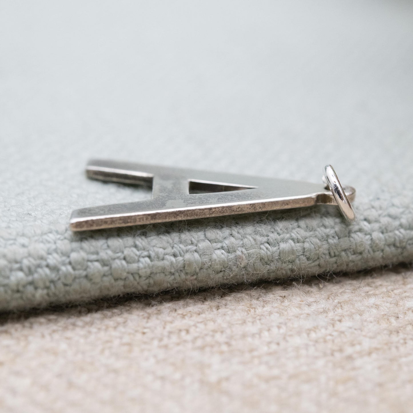 Vintage Sterling Silver Letter A Pendant Charm - A Name Gift | for Charm Bracelet Necklace Stack | Mid-Century Bark Effect