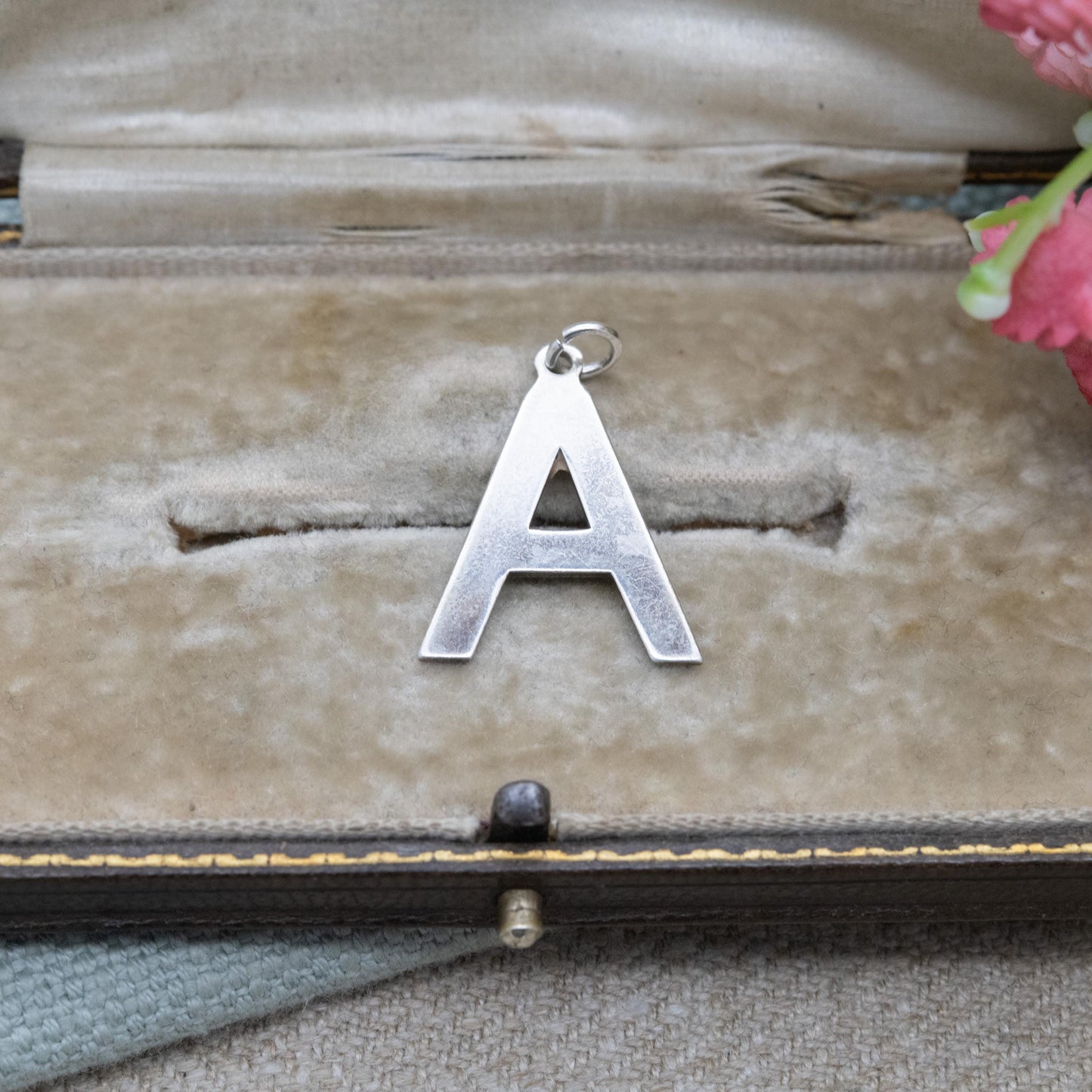 Vintage Sterling Silver Letter A Pendant Charm - A Name Gift | for Charm Bracelet Necklace Stack | Mid-Century Bark Effect