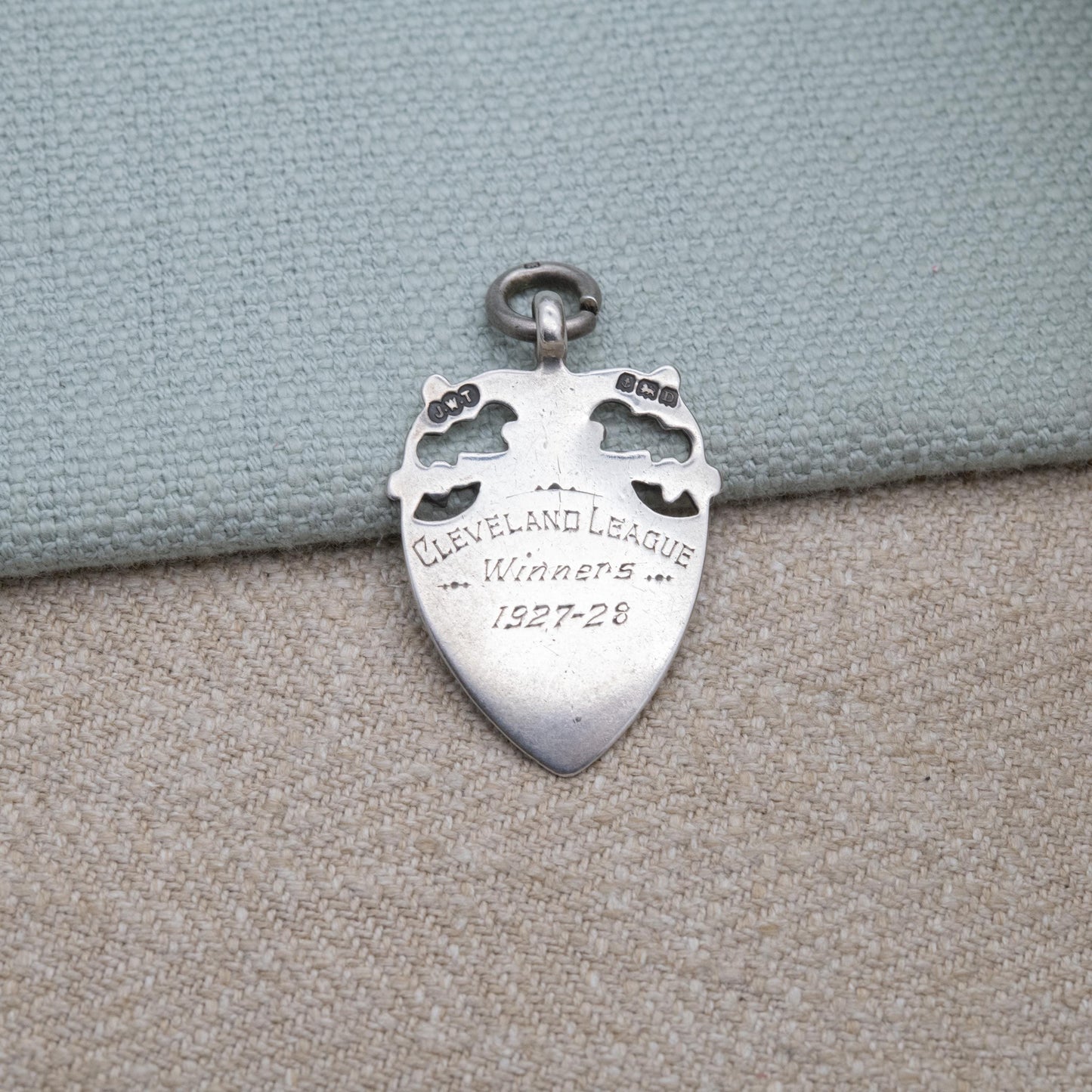 Antique Sterling Silver Gold Fronted Watch Fob Pendant 1928 - Blank Face | Openwork Floral Shield Border