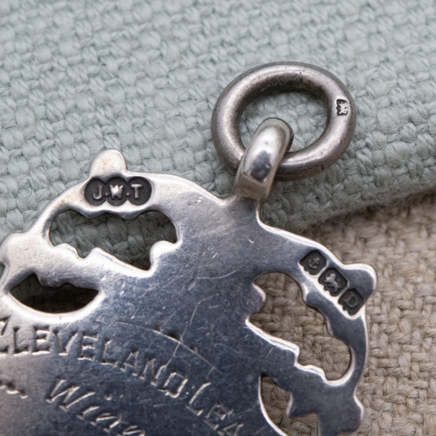 Antique Sterling Silver Gold Fronted Watch Fob Pendant 1928 - Blank Face | Openwork Floral Shield Border