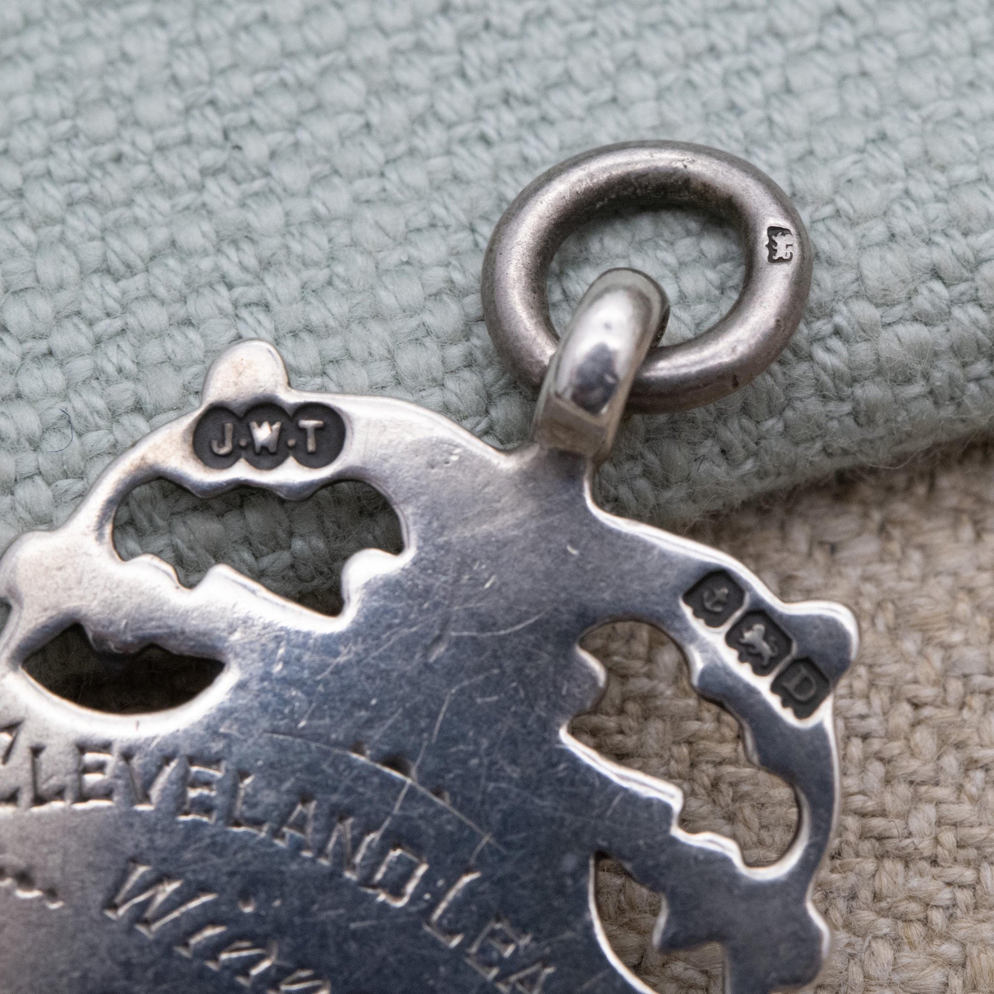 Antique Sterling Silver Gold Fronted Watch Fob Pendant 1928 - Blank Face | Openwork Floral Shield Border