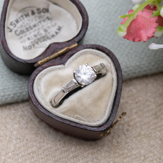 Sterling Silver CZ Solitaire Ring - Circular White Stone | UK Size - L | US Size - 5 1/2