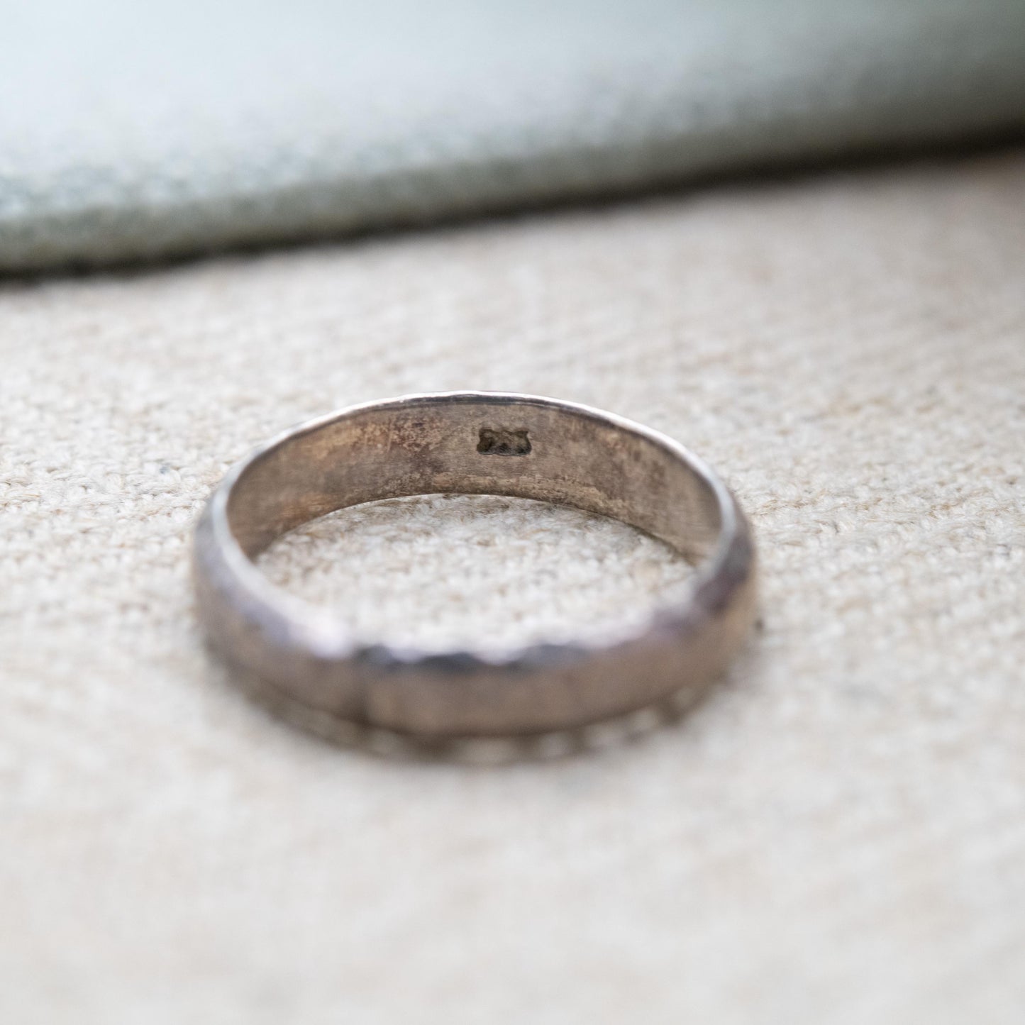 Vintage Sterling Silver Textured Band Ring - Minimalist Band | Hammered | Stacking Unisex Ring | UK Size - L 1/2 | US Size - 6