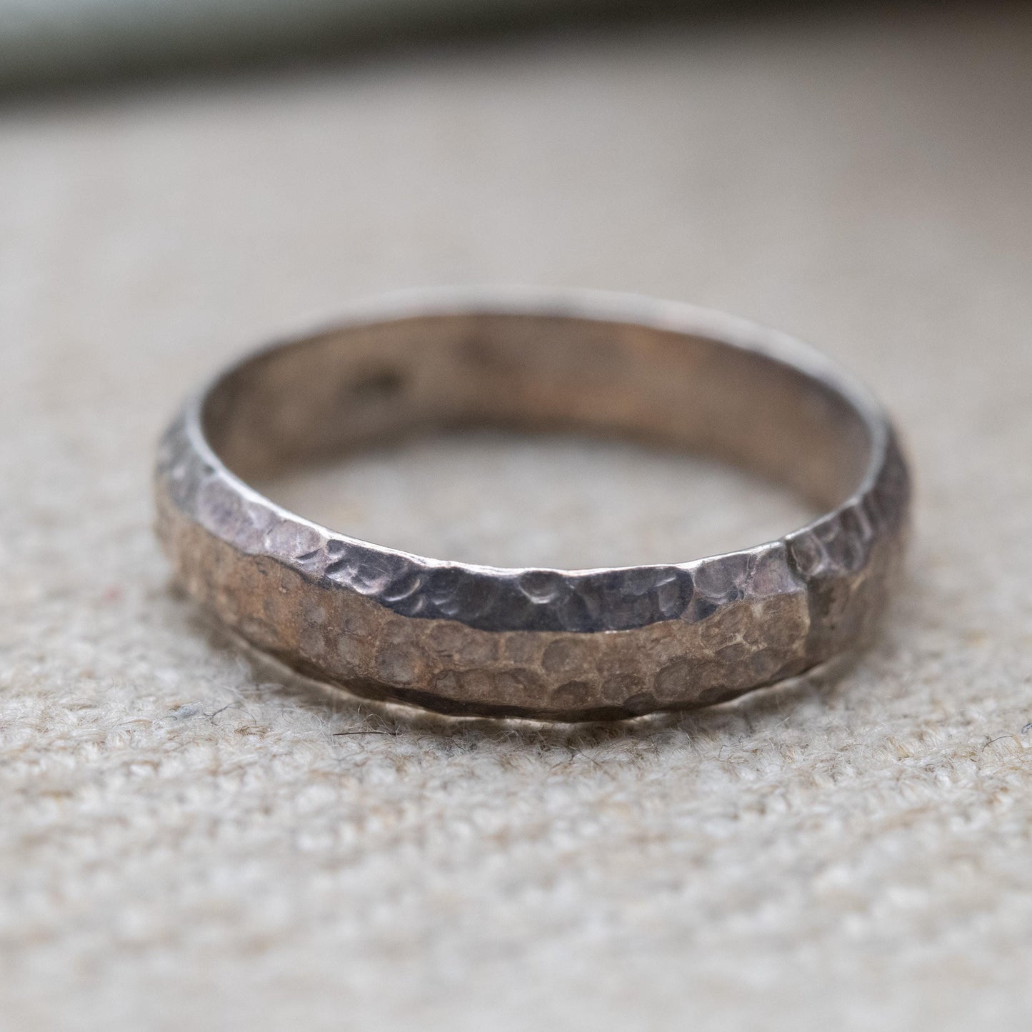 Vintage Sterling Silver Textured Band Ring - Minimalist Band | Hammered | Stacking Unisex Ring | UK Size - L 1/2 | US Size - 6