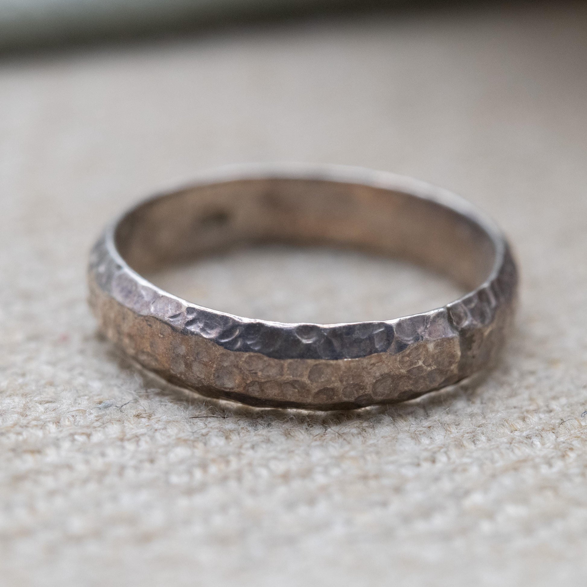 Vintage Sterling Silver Textured Band Ring - Minimalist Band | Hammered | Stacking Unisex Ring | UK Size - L 1/2 | US Size - 6