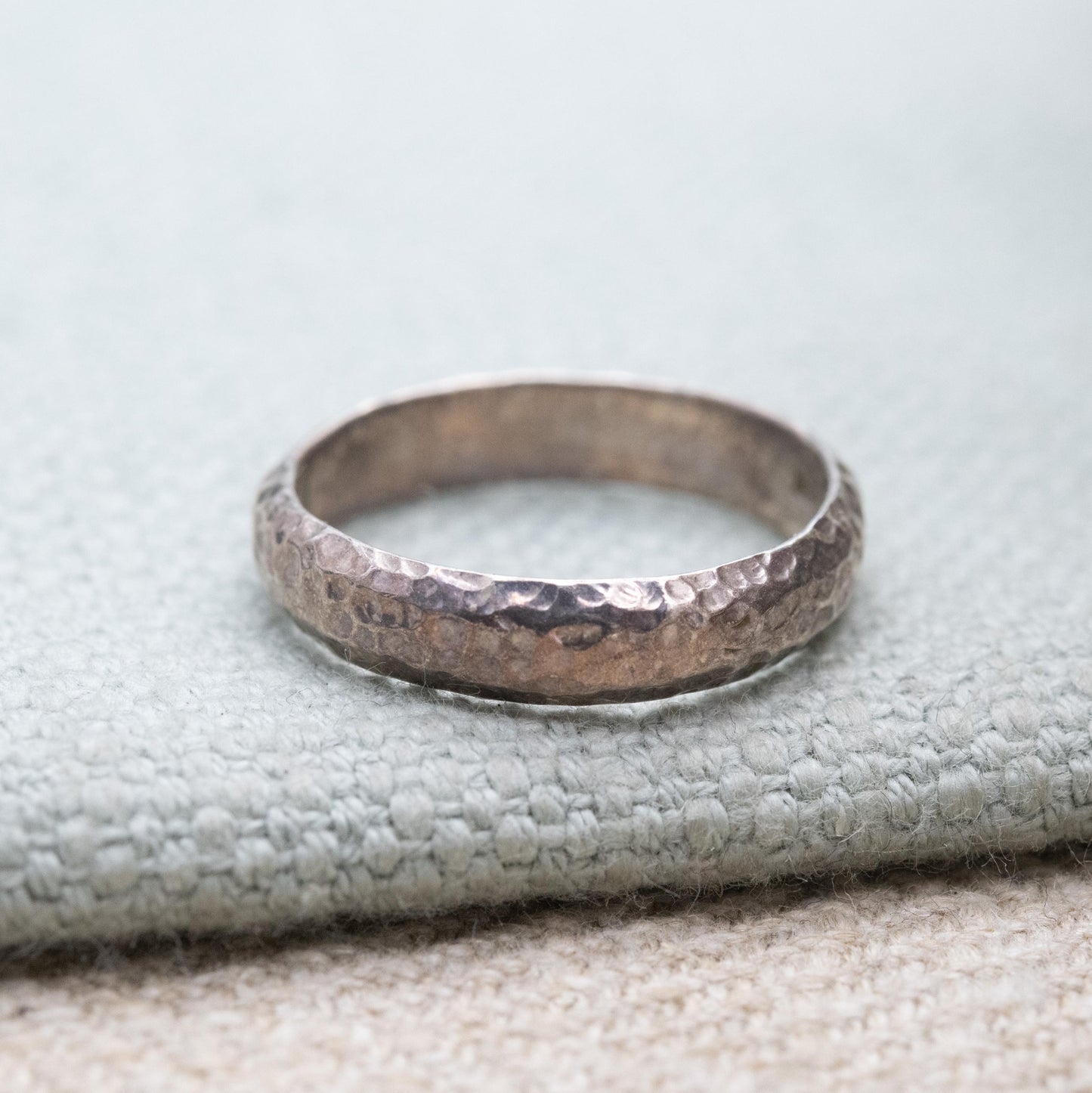 Vintage Sterling Silver Textured Band Ring - Minimalist Band | Hammered | Stacking Unisex Ring | UK Size - L 1/2 | US Size - 6