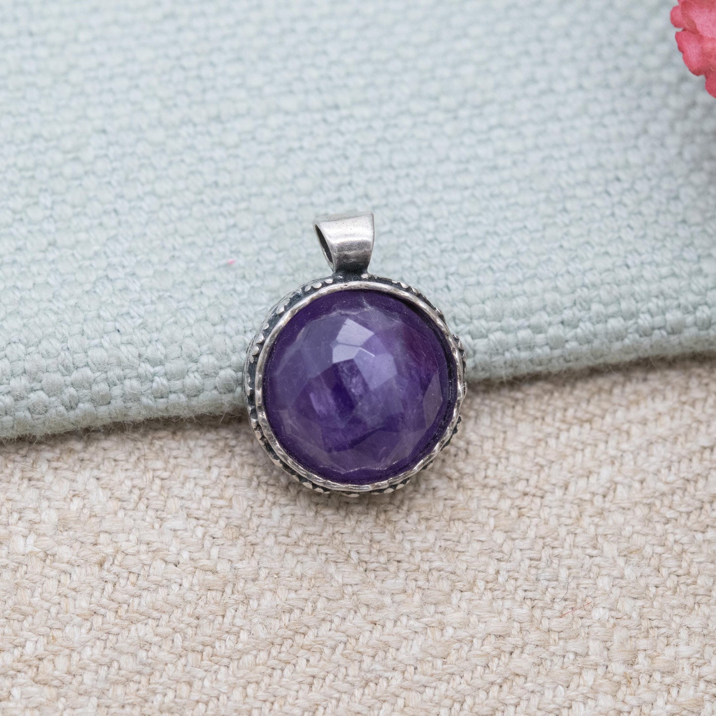 Vintage Sterling Silver Floral Amethyst Pendant - Faceted Purple Gemstone Jewellery | Gift for Her